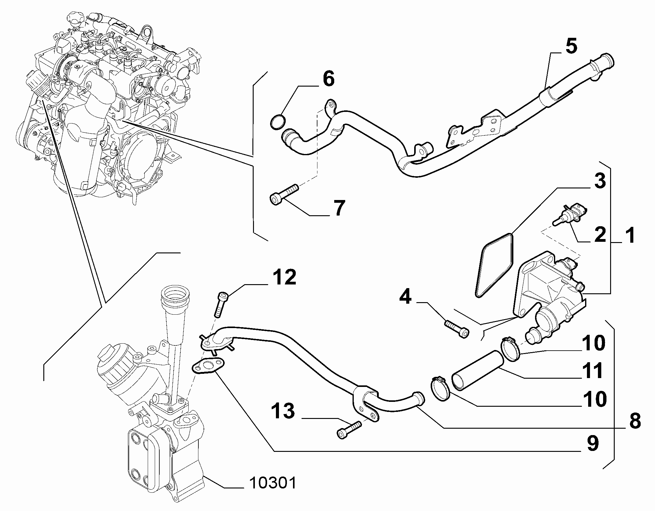 10402-020 THERMOSTAT AND WATER PIPES
