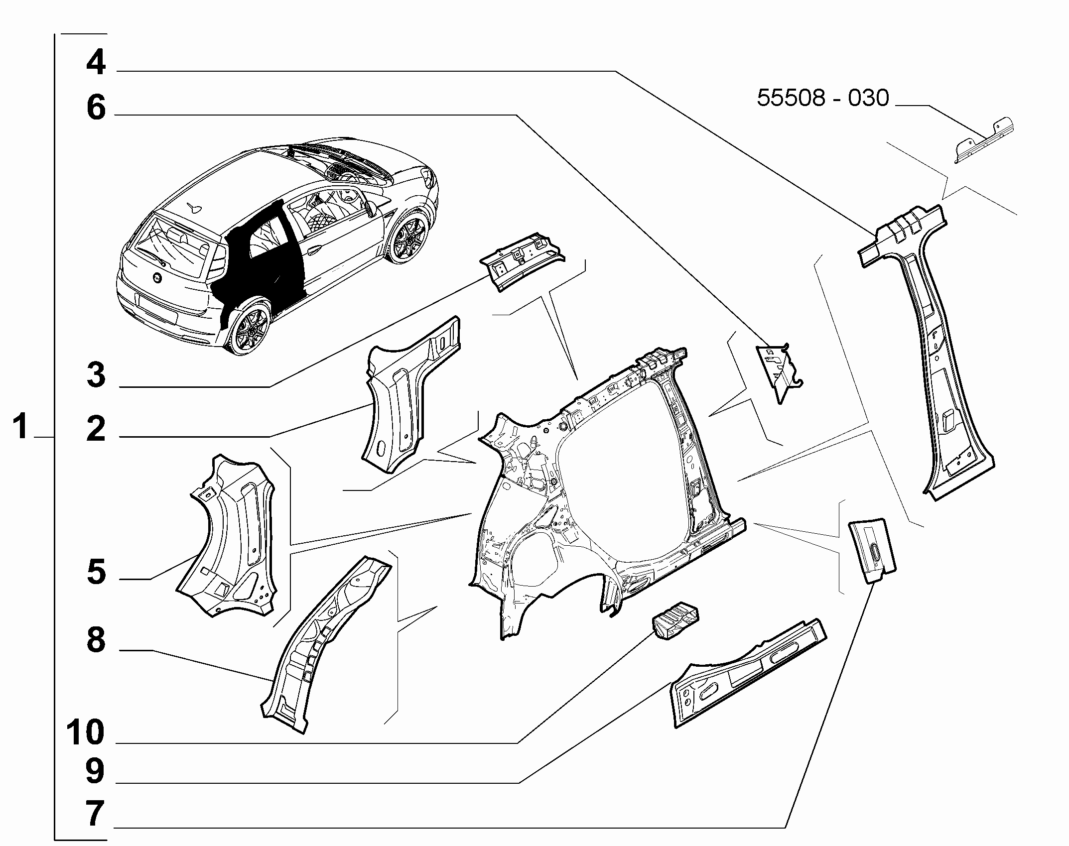 70004-010 REAR SIDE FRAME STRUCTURE