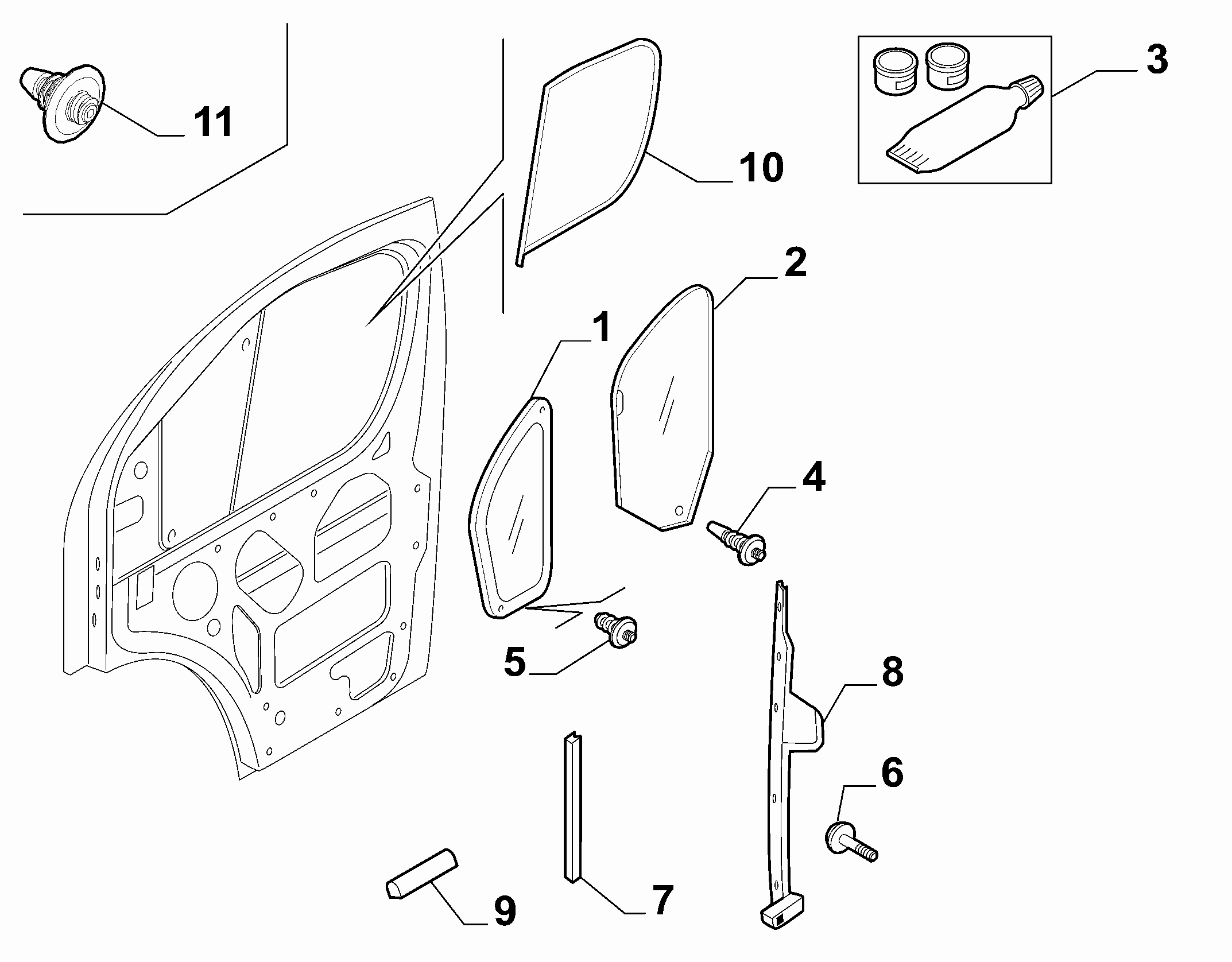 70129-030 FRONT WINDOW AND CHANNEL