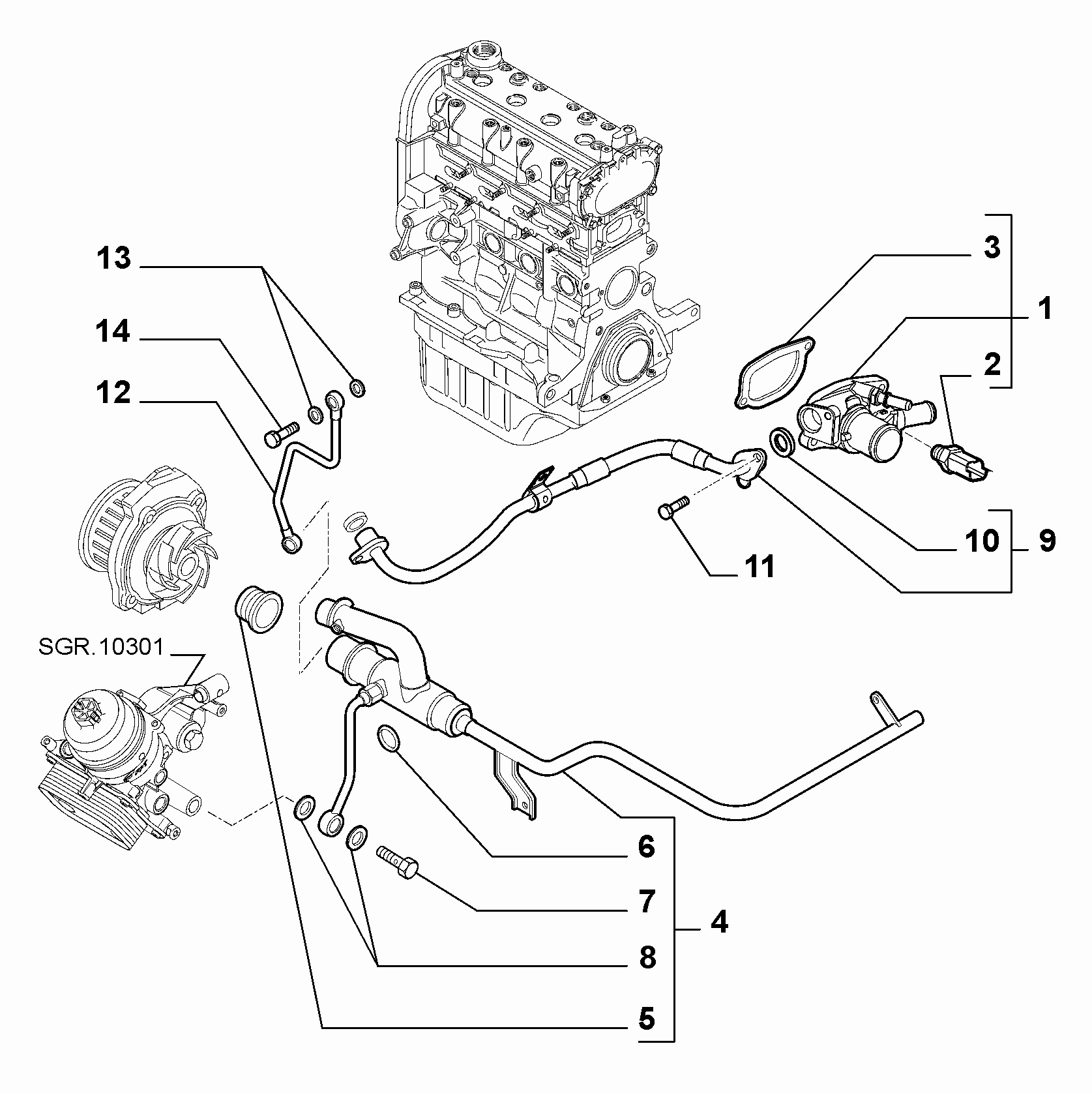 10402-020 THERMOSTAT AND WATER PIPES