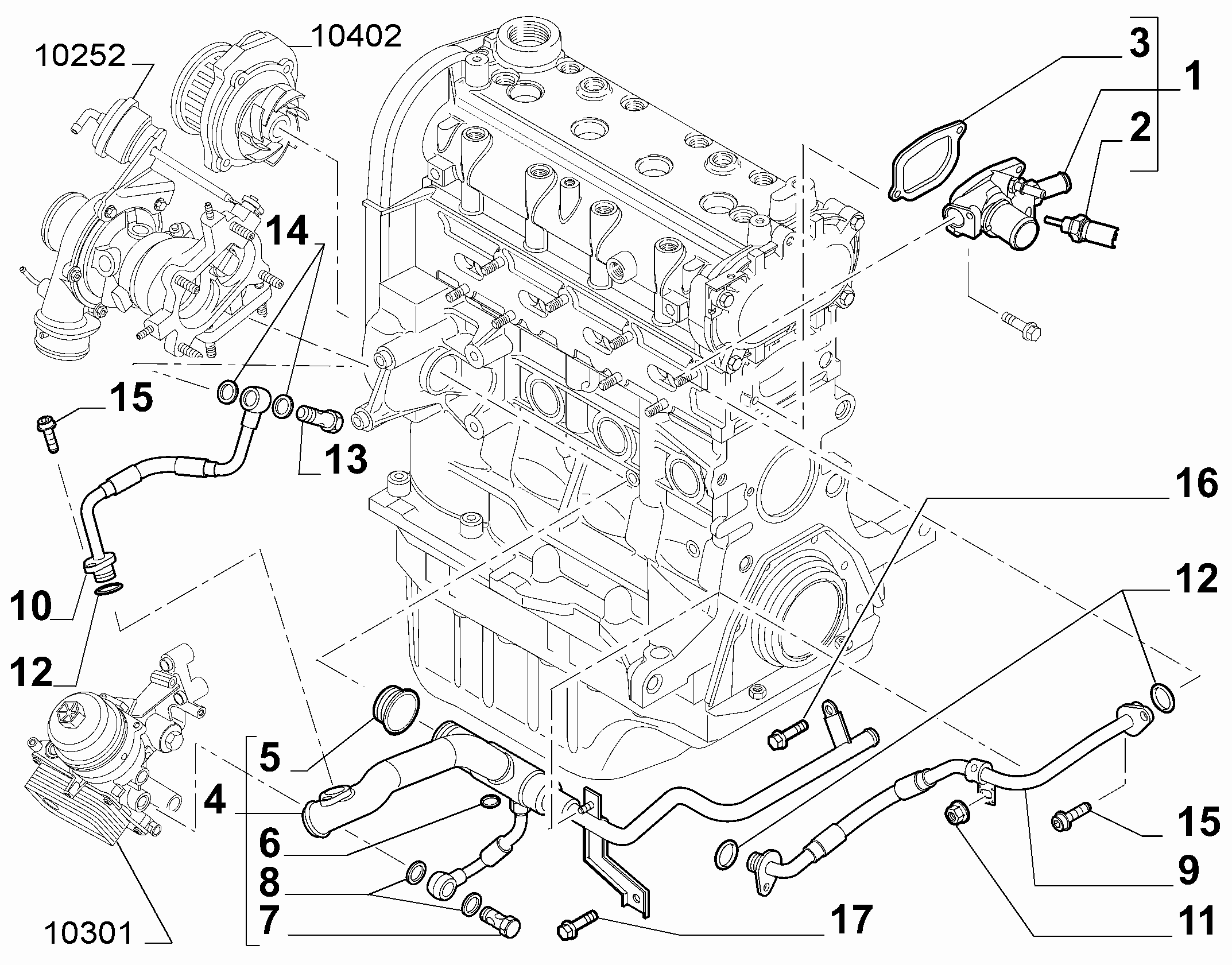10402-020 THERMOSTAT AND WATER PIPES