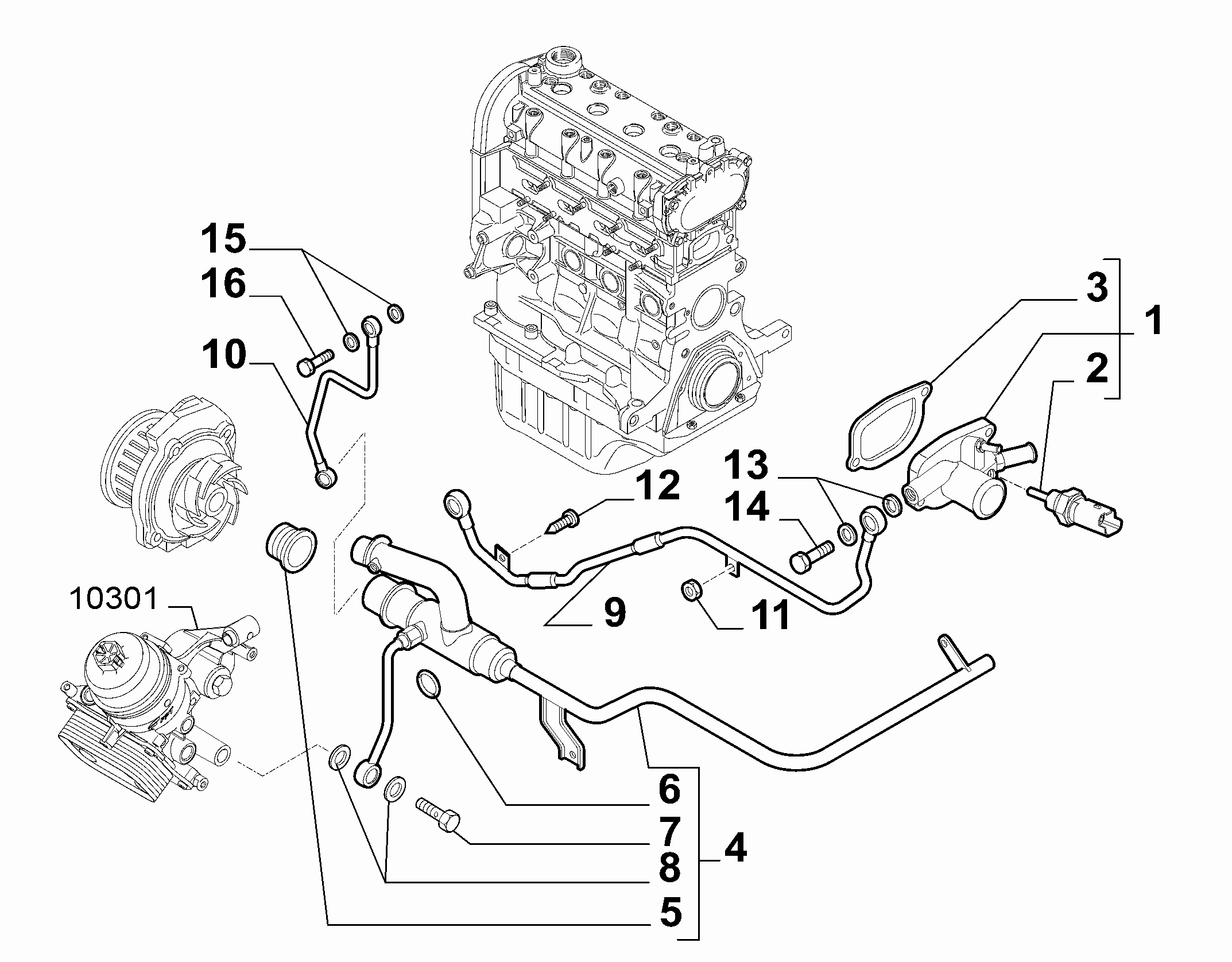 10402-020 THERMOSTAT AND WATER PIPES