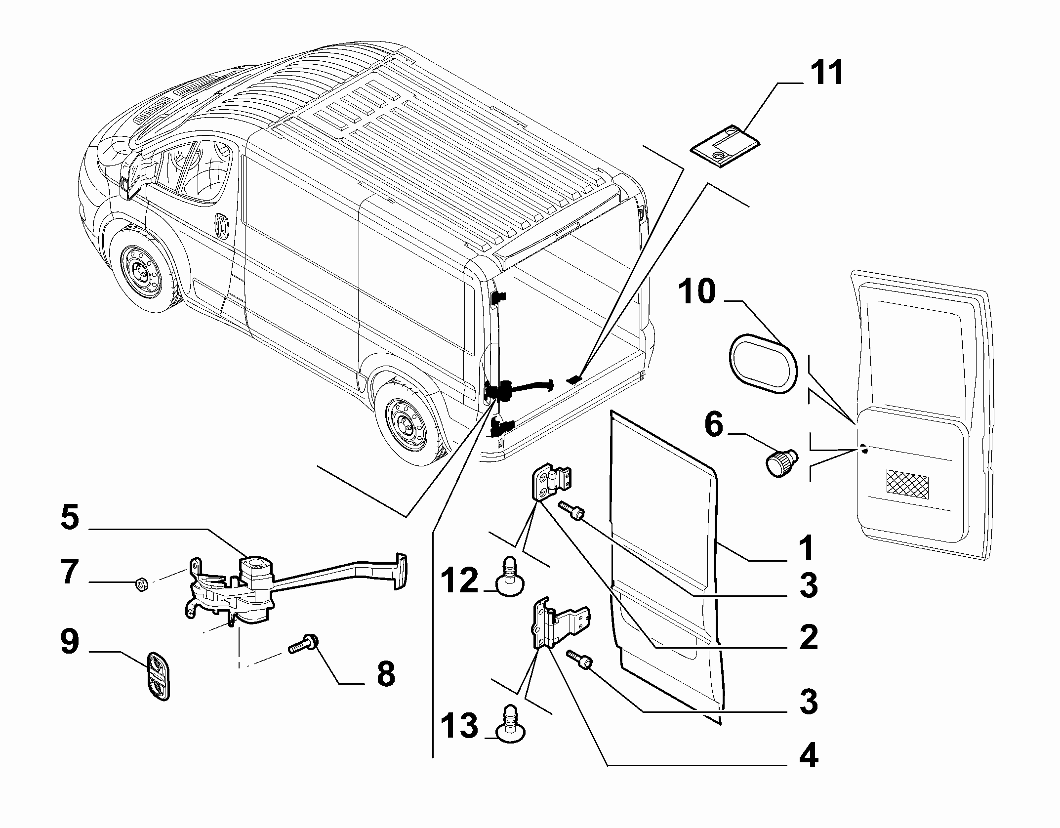 70148-015 REAR DOORS, HINGES AND CHECK STRAPS FOR COMMERCIAL VEHICLES