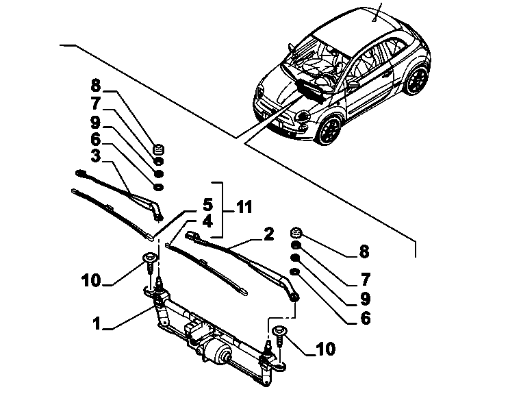 55514-010 WIPERS - ARM, BRUSHES AND MOTOR