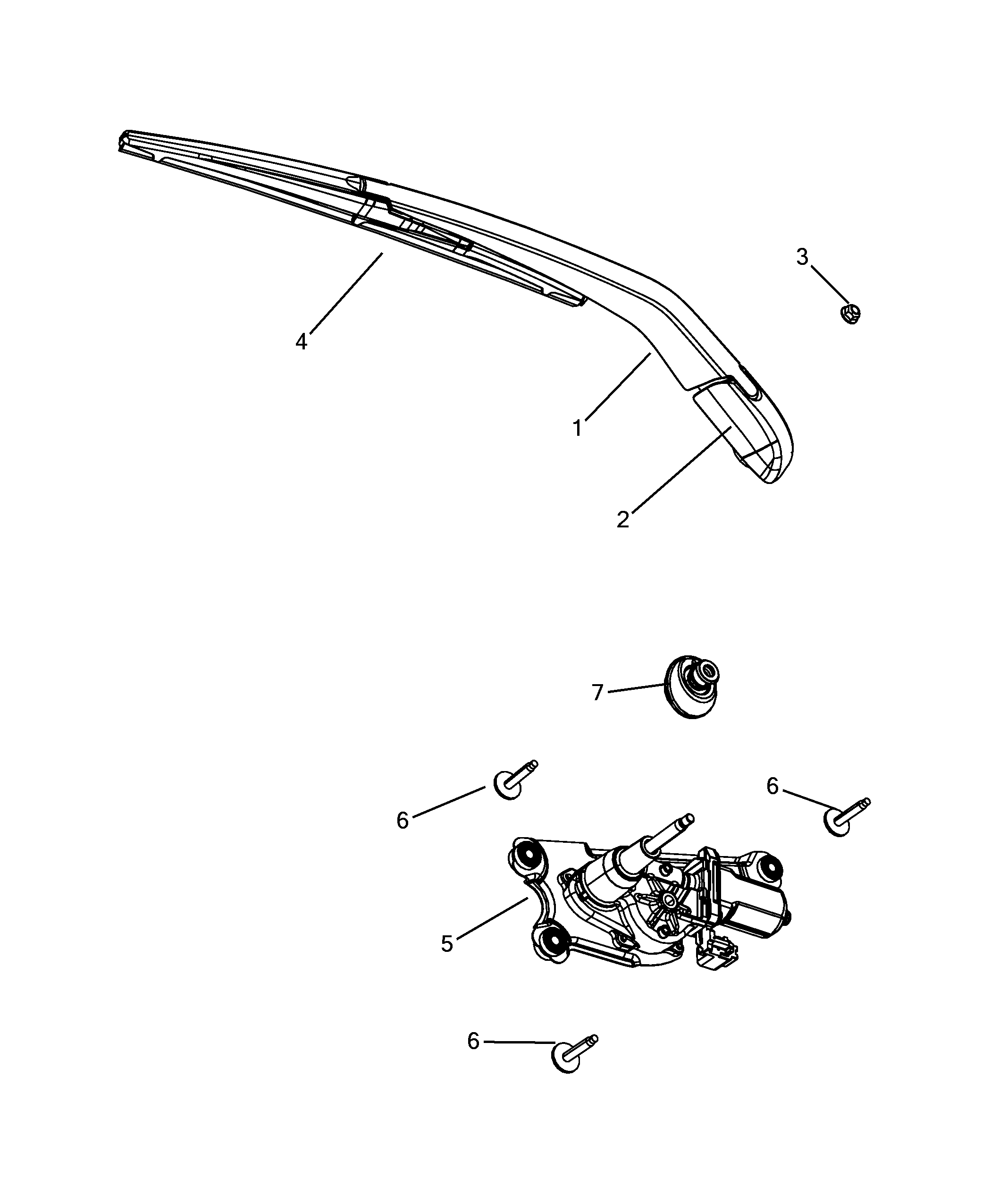 55514-020 REAR WIPERS - ARM, BRUSHES AND MOTOR