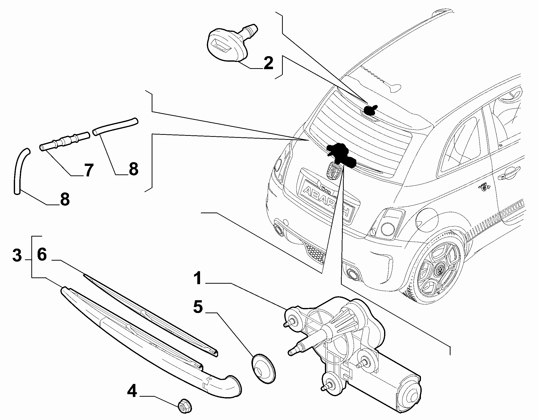 55514-020 REAR WIPERS - ARM, BRUSHES AND MOTOR