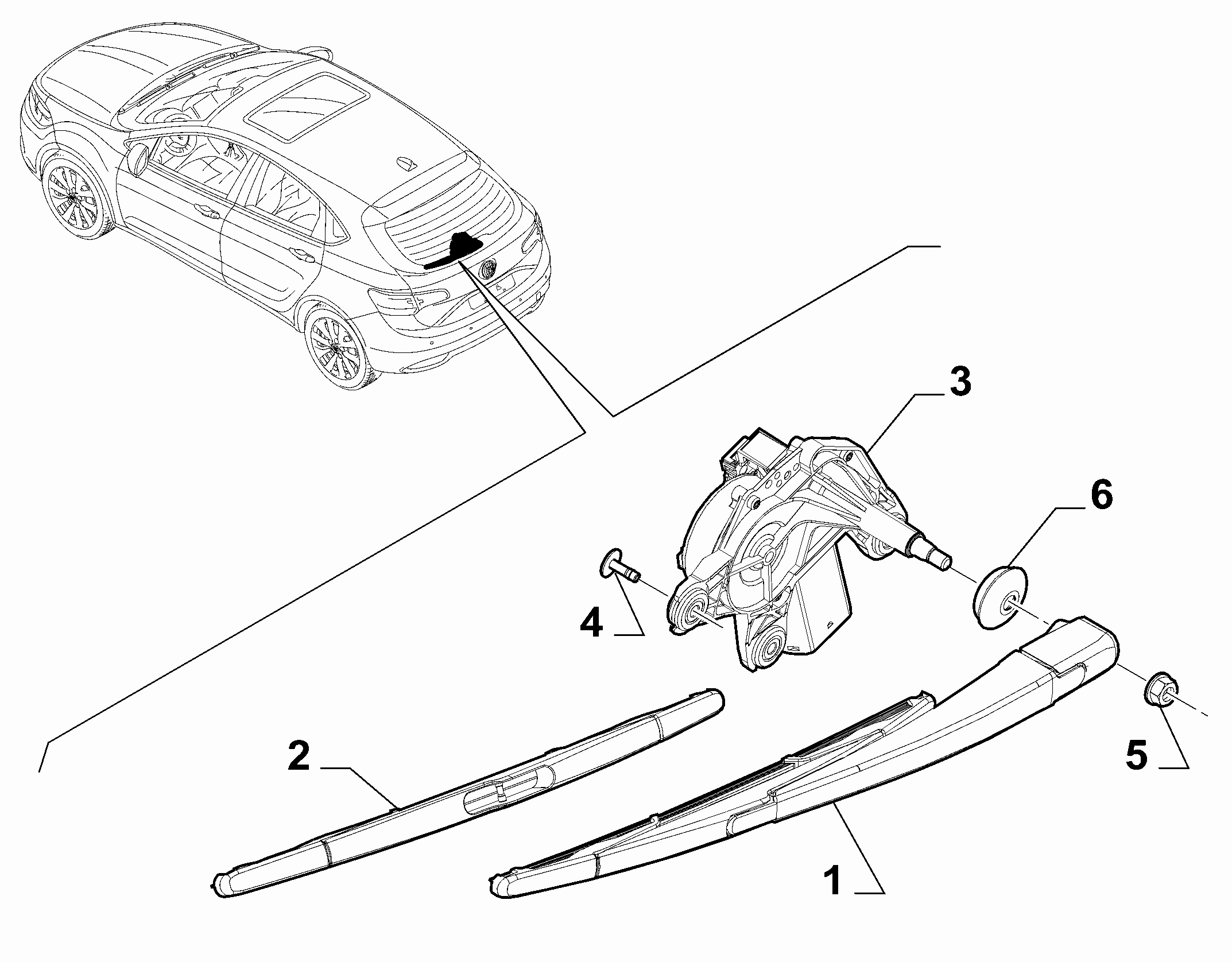 55514-020 REAR WIPERS - ARM, BRUSHES AND MOTOR