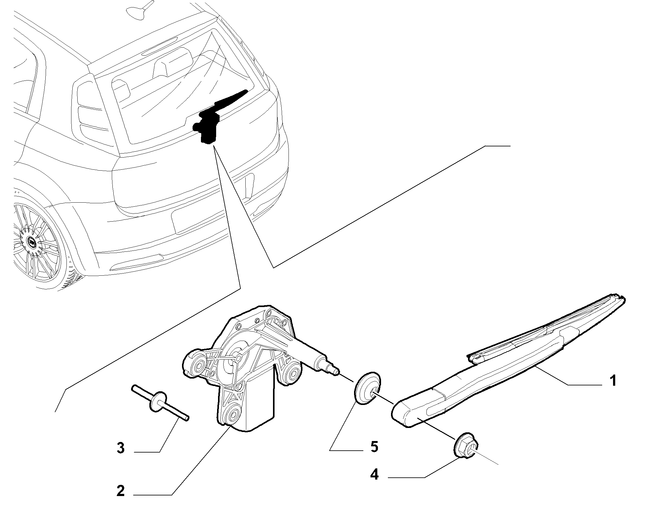 55514-020 REAR WIPERS - ARM, BRUSHES AND MOTOR