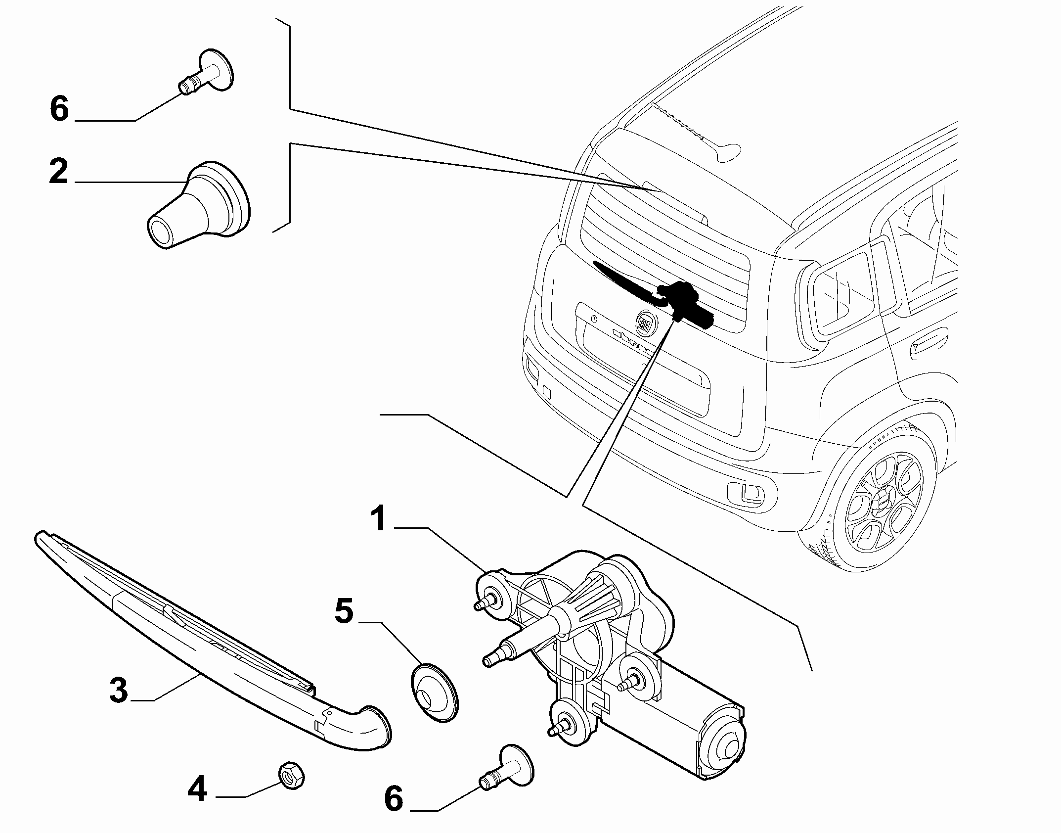 55514-020 REAR WIPERS - ARM, BRUSHES AND MOTOR