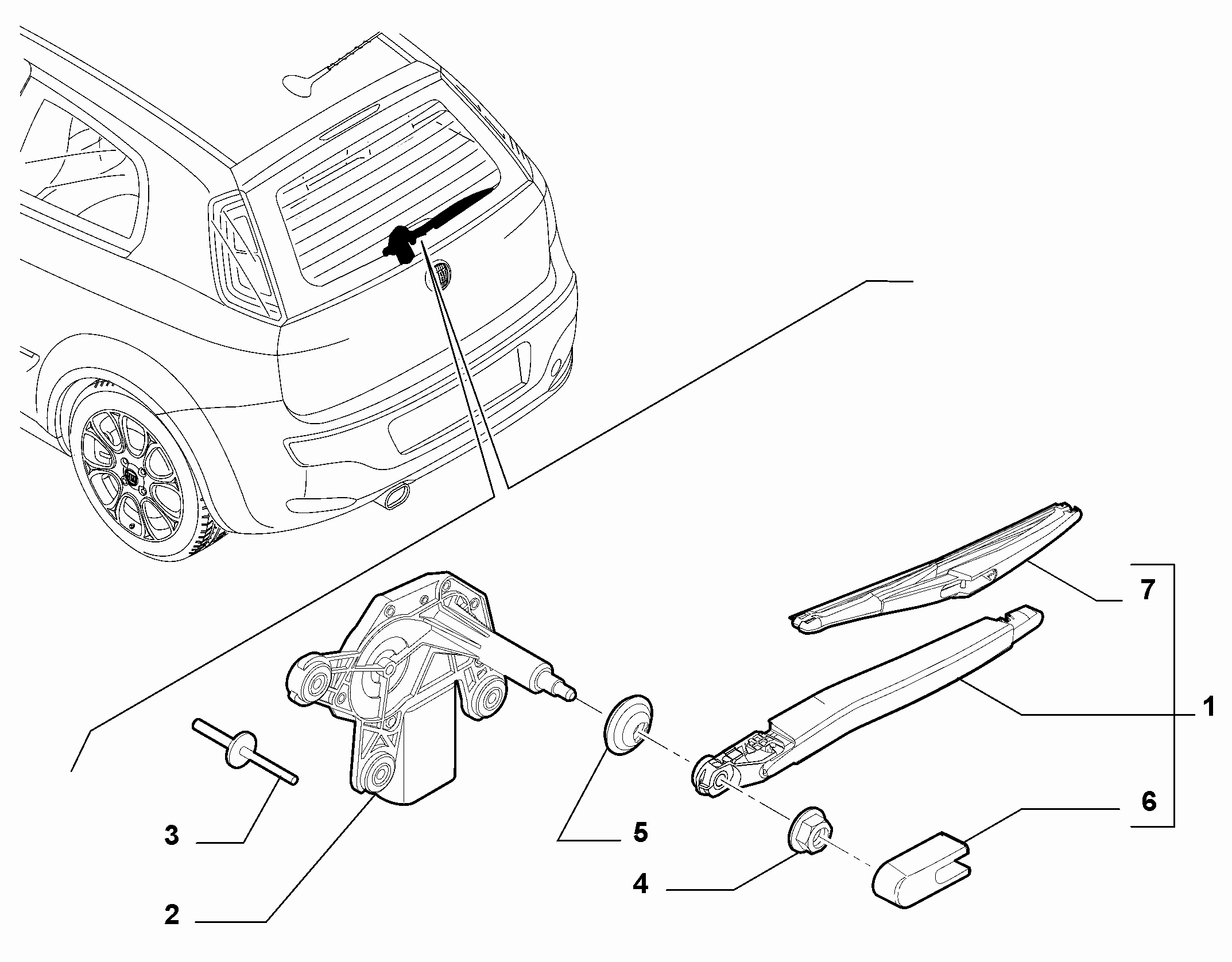 55514-020 REAR WIPERS - ARM, BRUSHES AND MOTOR