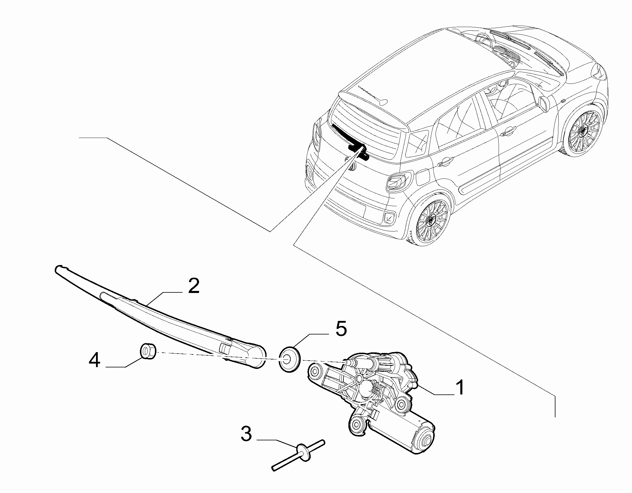 55514-020 REAR WIPERS - ARM, BRUSHES AND MOTOR