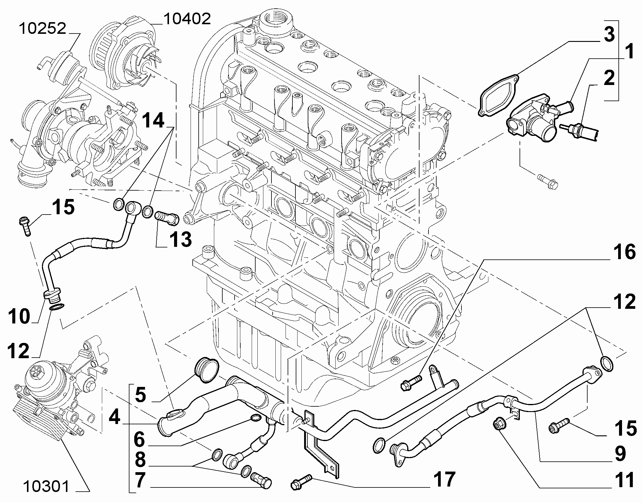10402-020 THERMOSTAT AND WATER PIPES