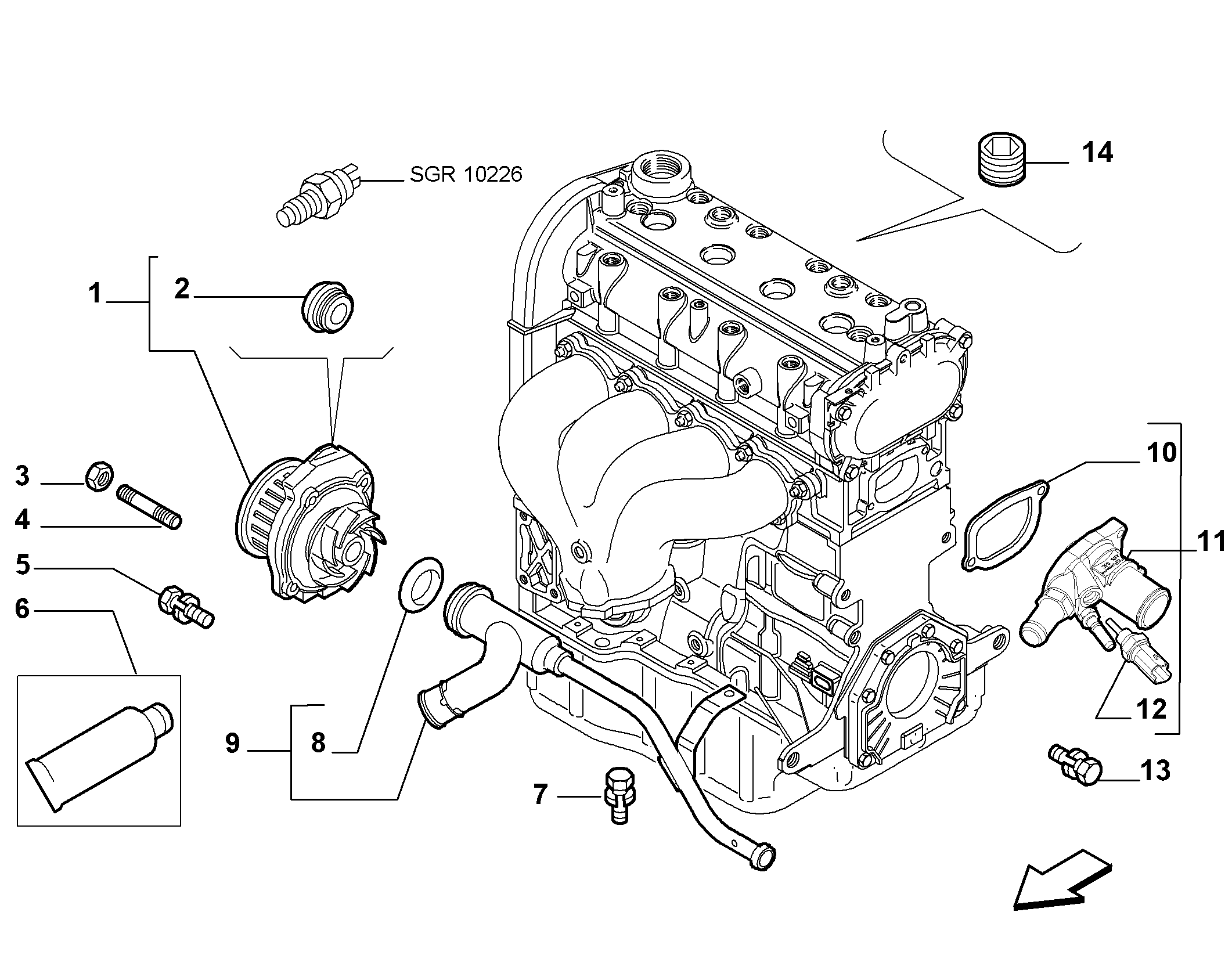 10402-030 WATER PUMP, PIPES AND THERMOSTAT