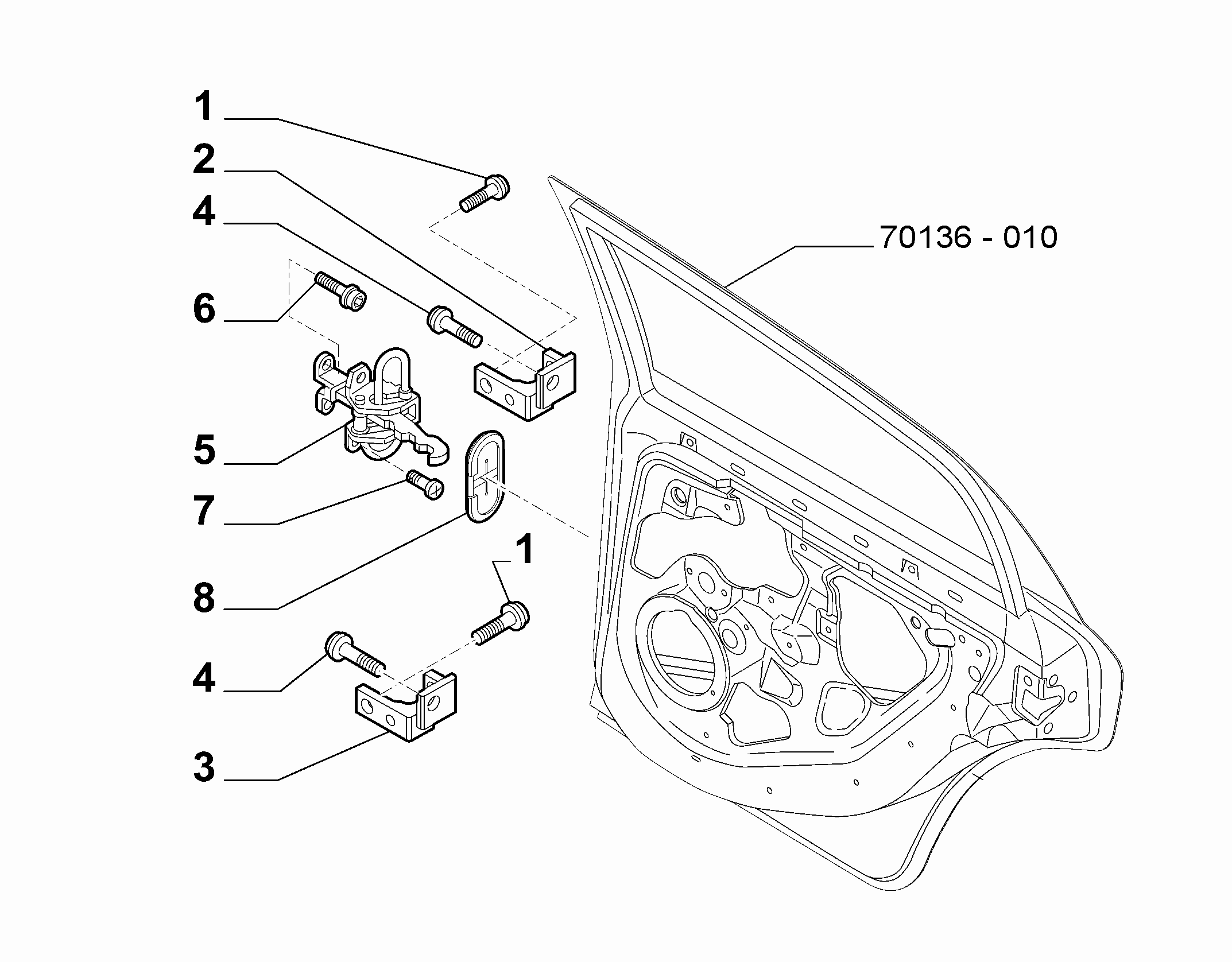 70136-020 REAR DOOR HINGES AND TIE RODS