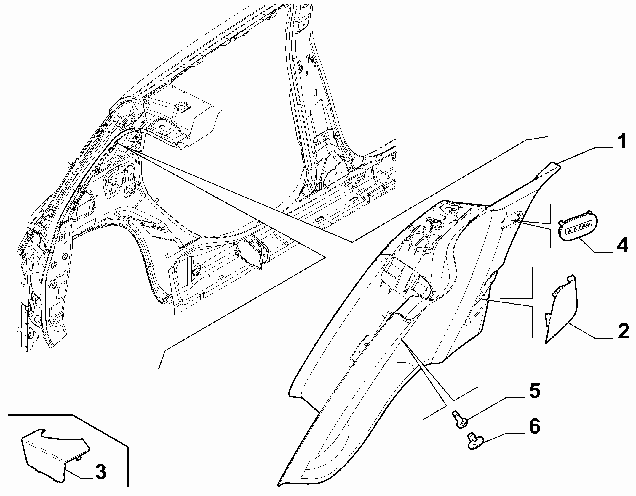 70523-040 INNER REAR PILLAR AND QUARTER GLASS TRIMS