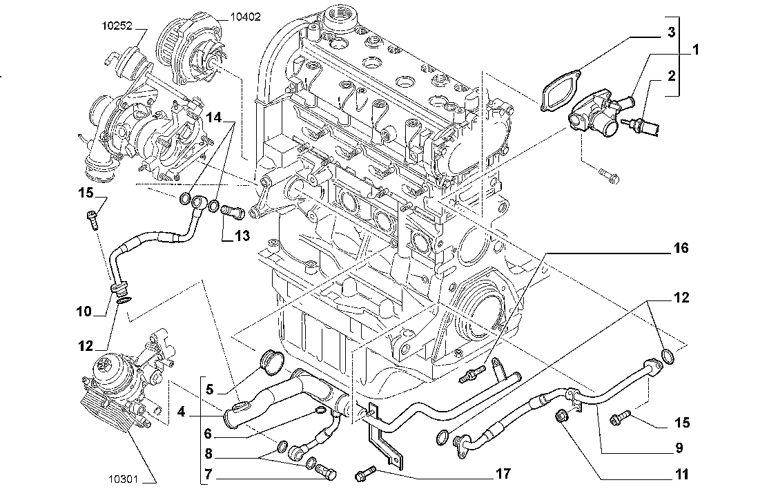 10402-020 THERMOSTAT AND WATER PIPES