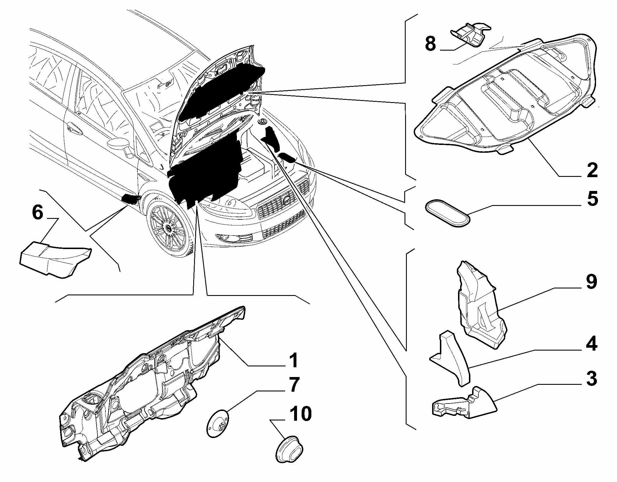 70522-010 BONNET AND ENGINE PADDING AND INSULATION