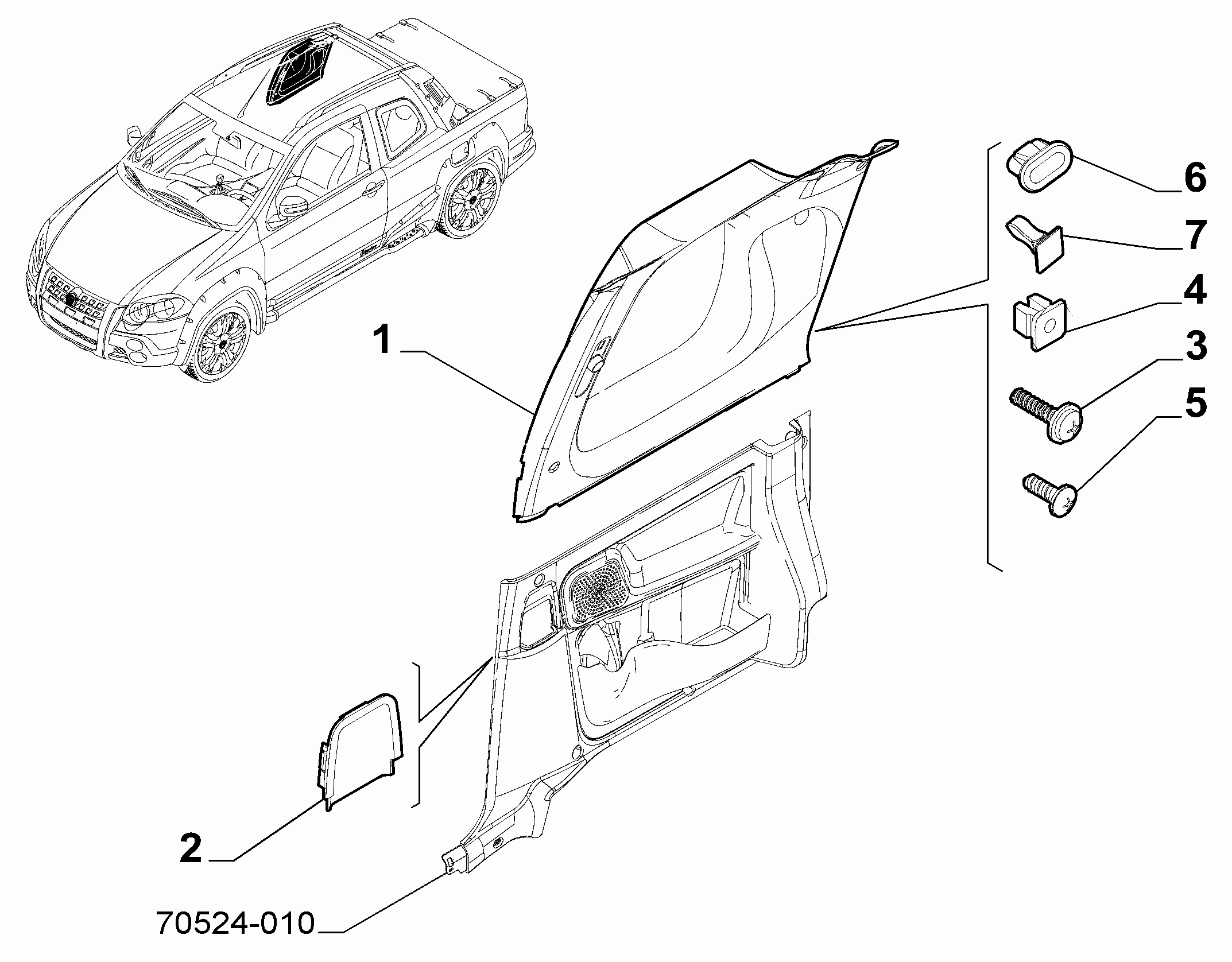 70523-040 INNER REAR PILLAR AND QUARTER GLASS TRIMS
