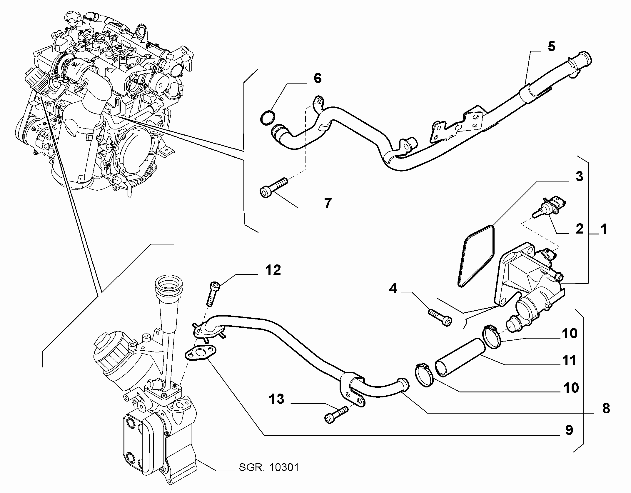 10402-020 THERMOSTAT AND WATER PIPES
