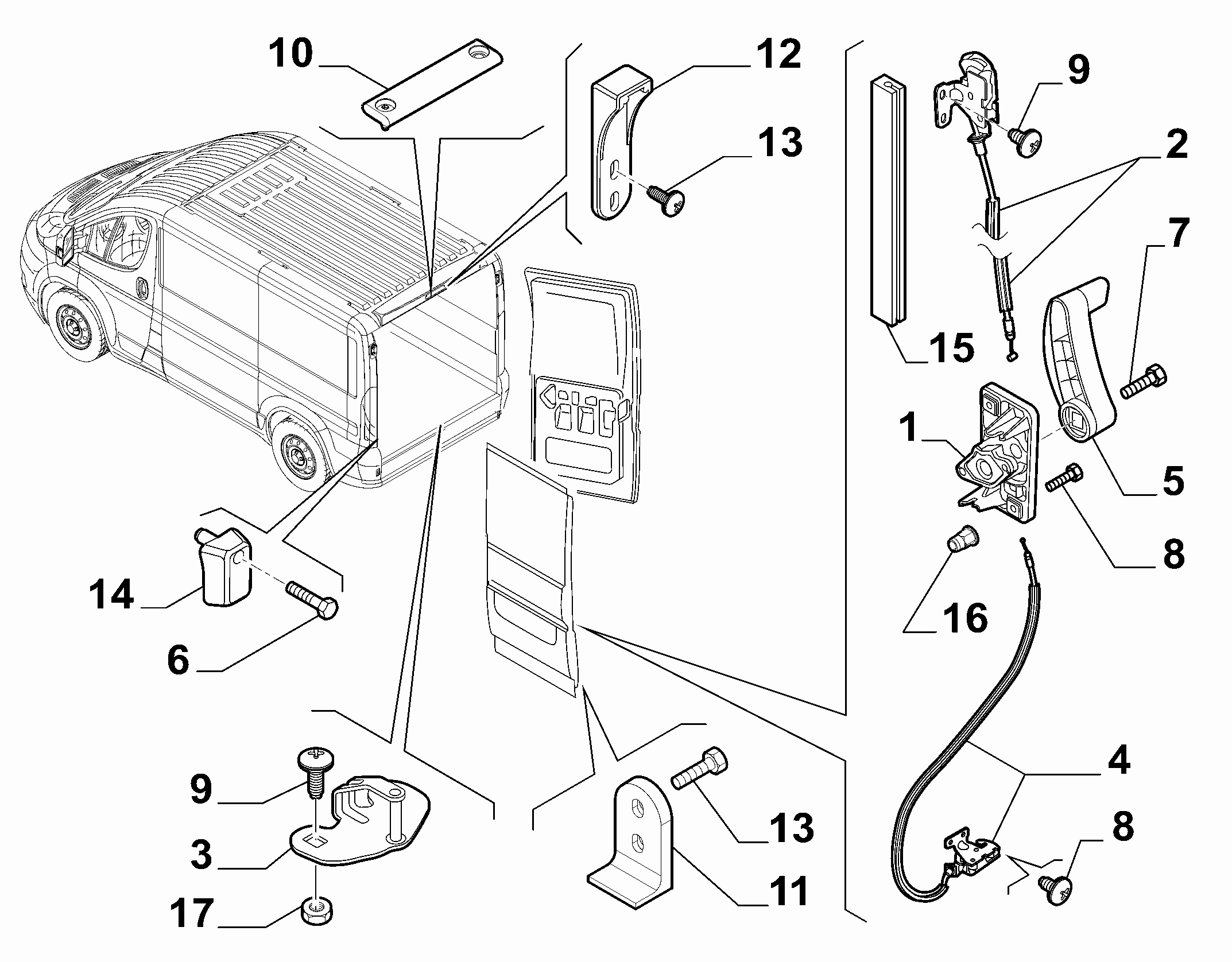 70148-025 REAR DOOR KEYLOCKS AND HANDLES FOR COMMERCIAL VEHICLES