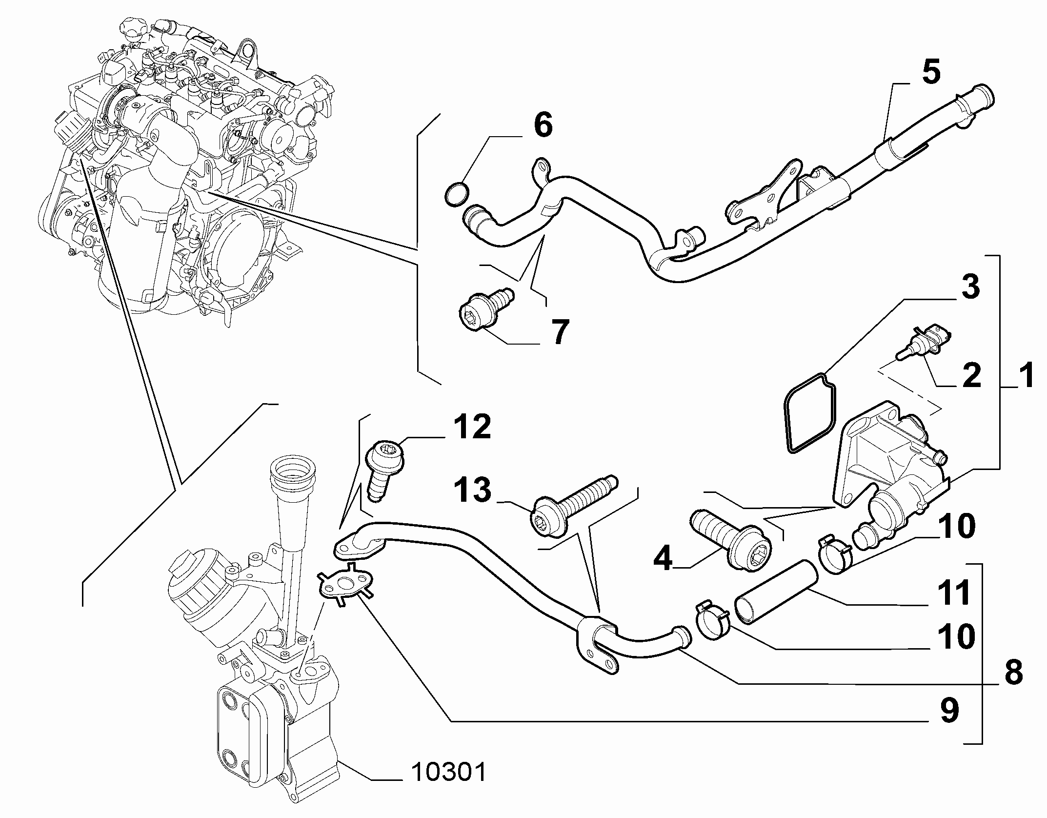 10402-020 THERMOSTAT AND WATER PIPES