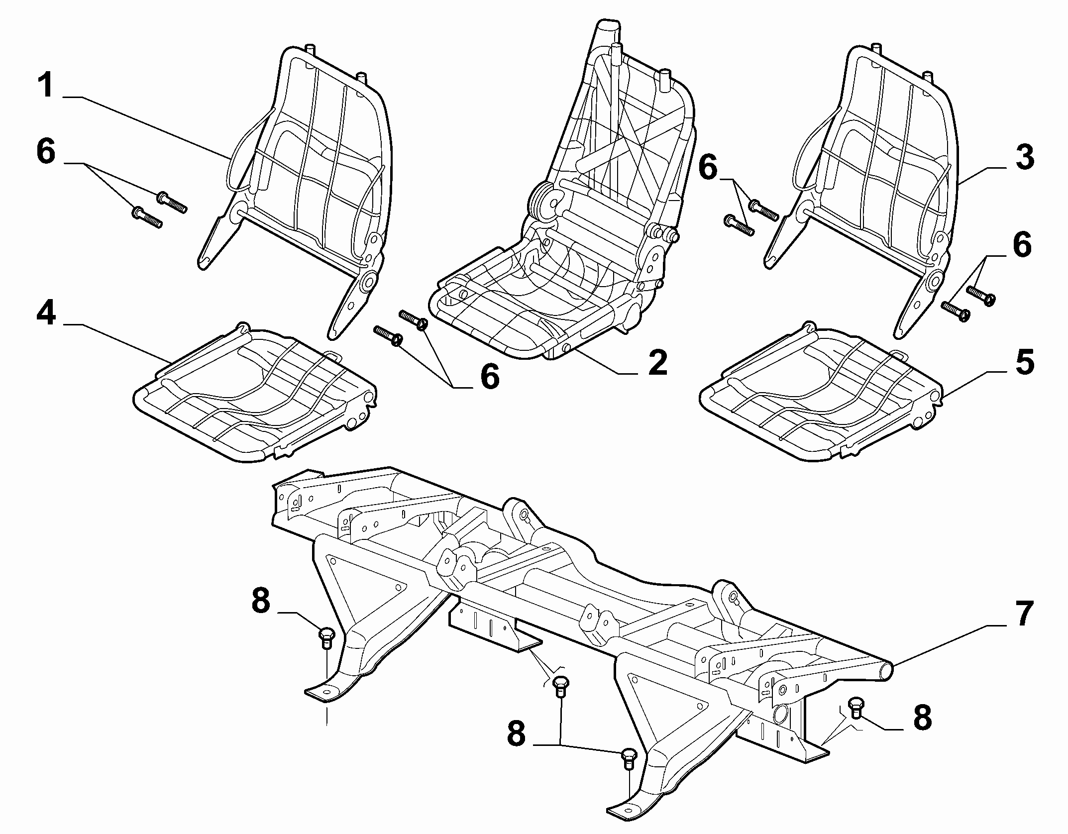70613-022 SECOND ROW REAR SEAT FRAMES
