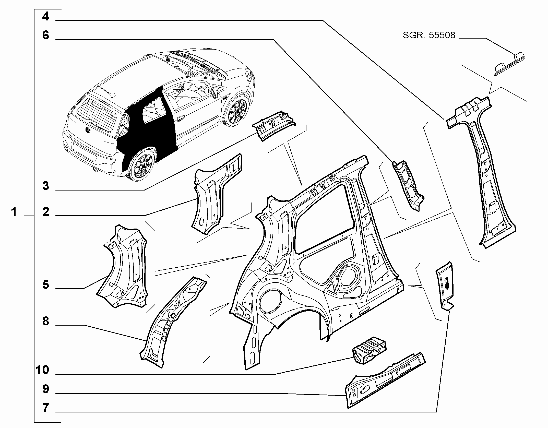 70004-010 REAR SIDE FRAME STRUCTURE