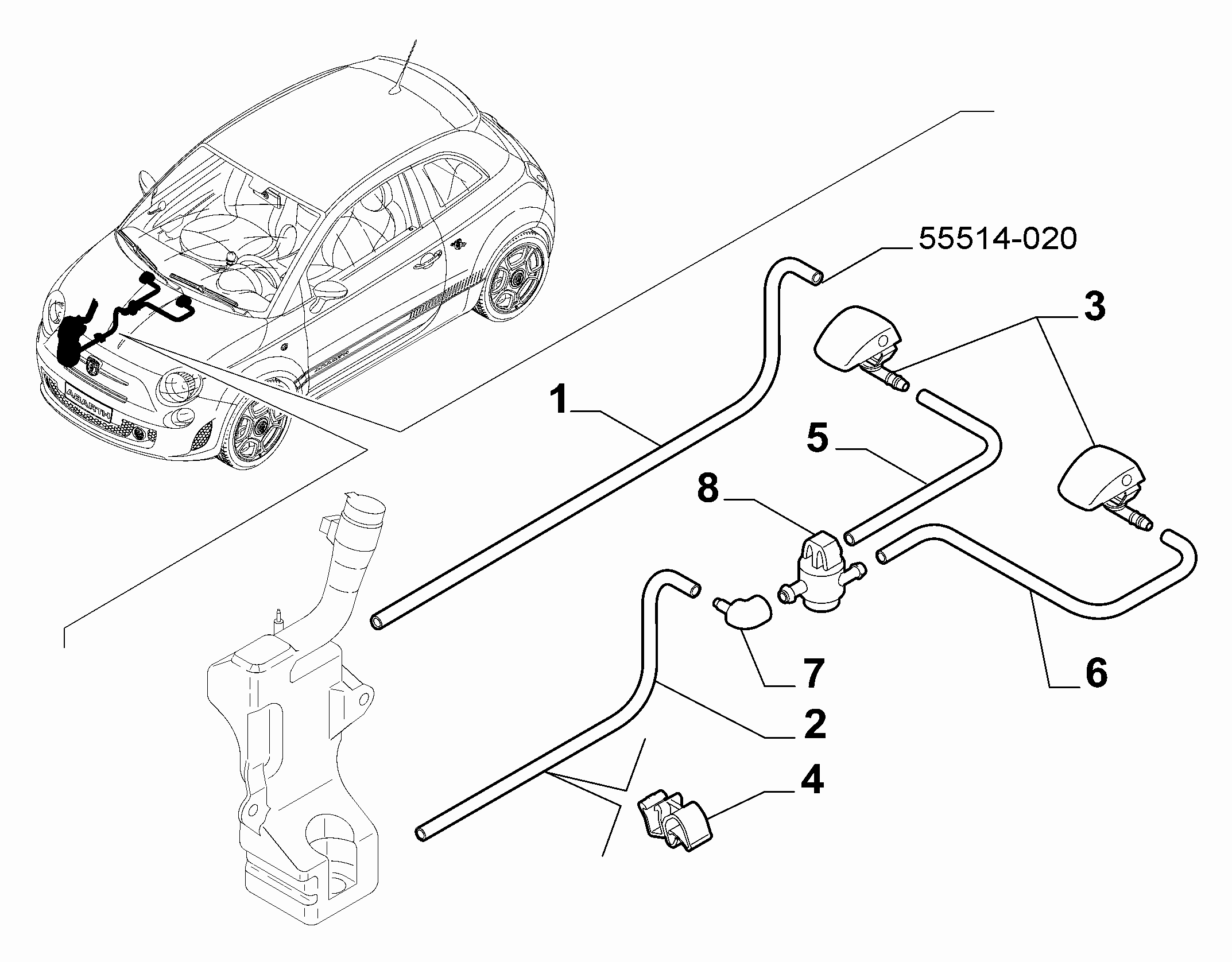 55514-040 FRONT AND REAR WIPER TUBING