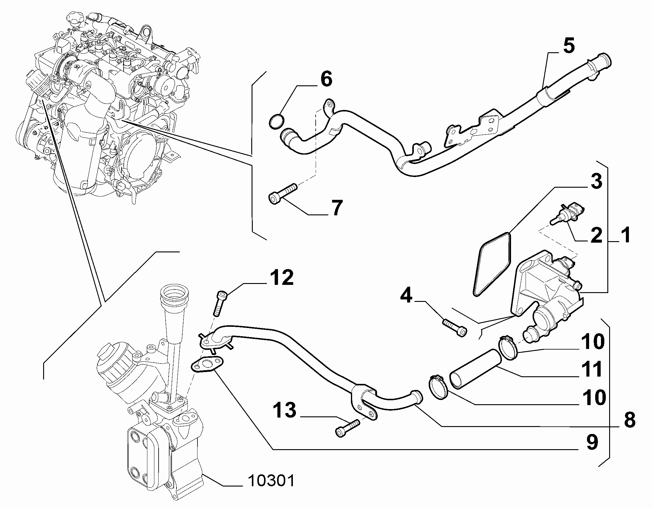 10402-020 THERMOSTAT AND WATER PIPES