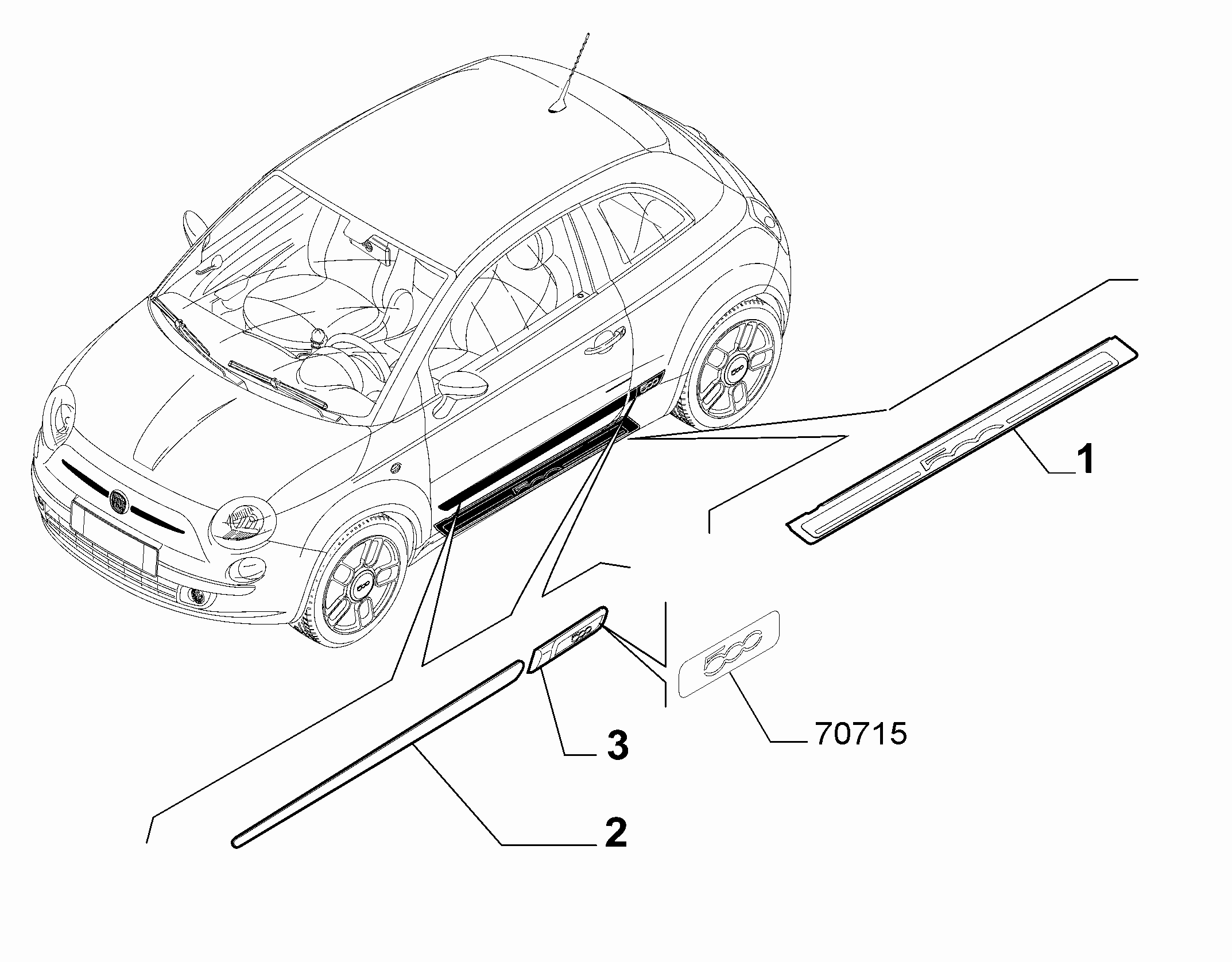 70712-060 DOOR AREA AND OUTER SIDE MOULDINGS (PILLARS EXCLUDED)