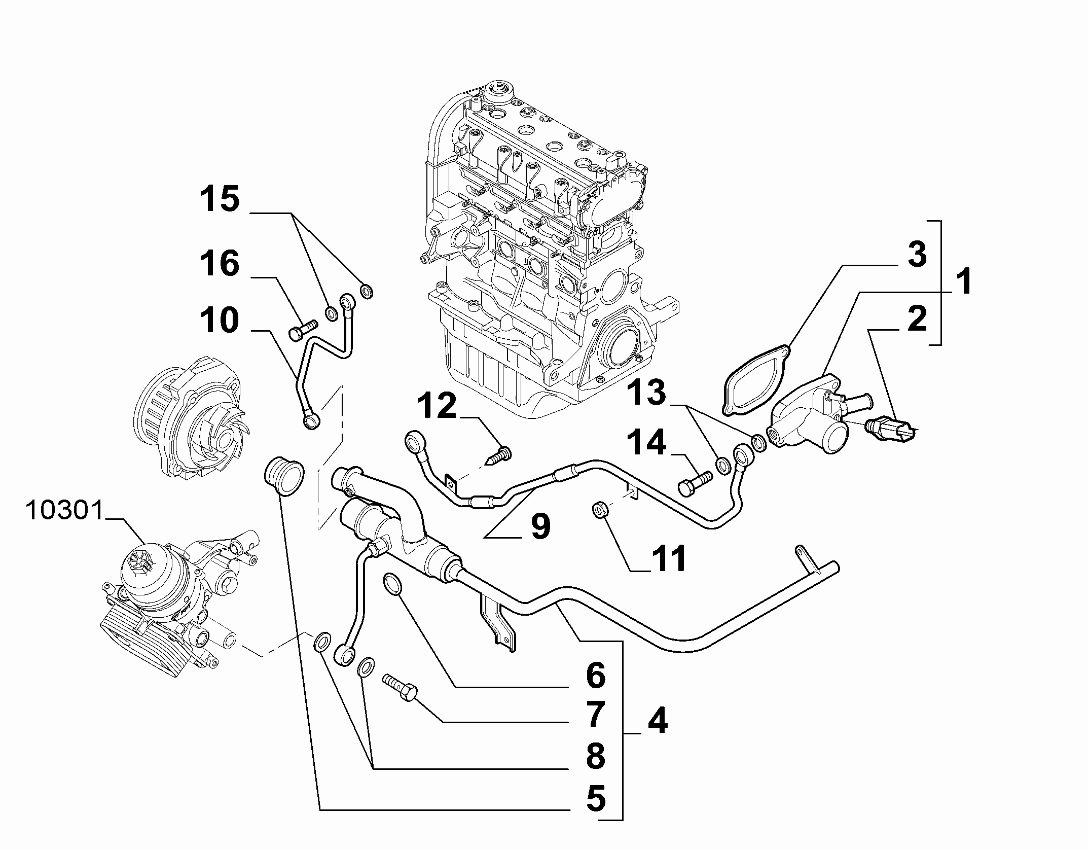 10402-020 THERMOSTAT AND WATER PIPES