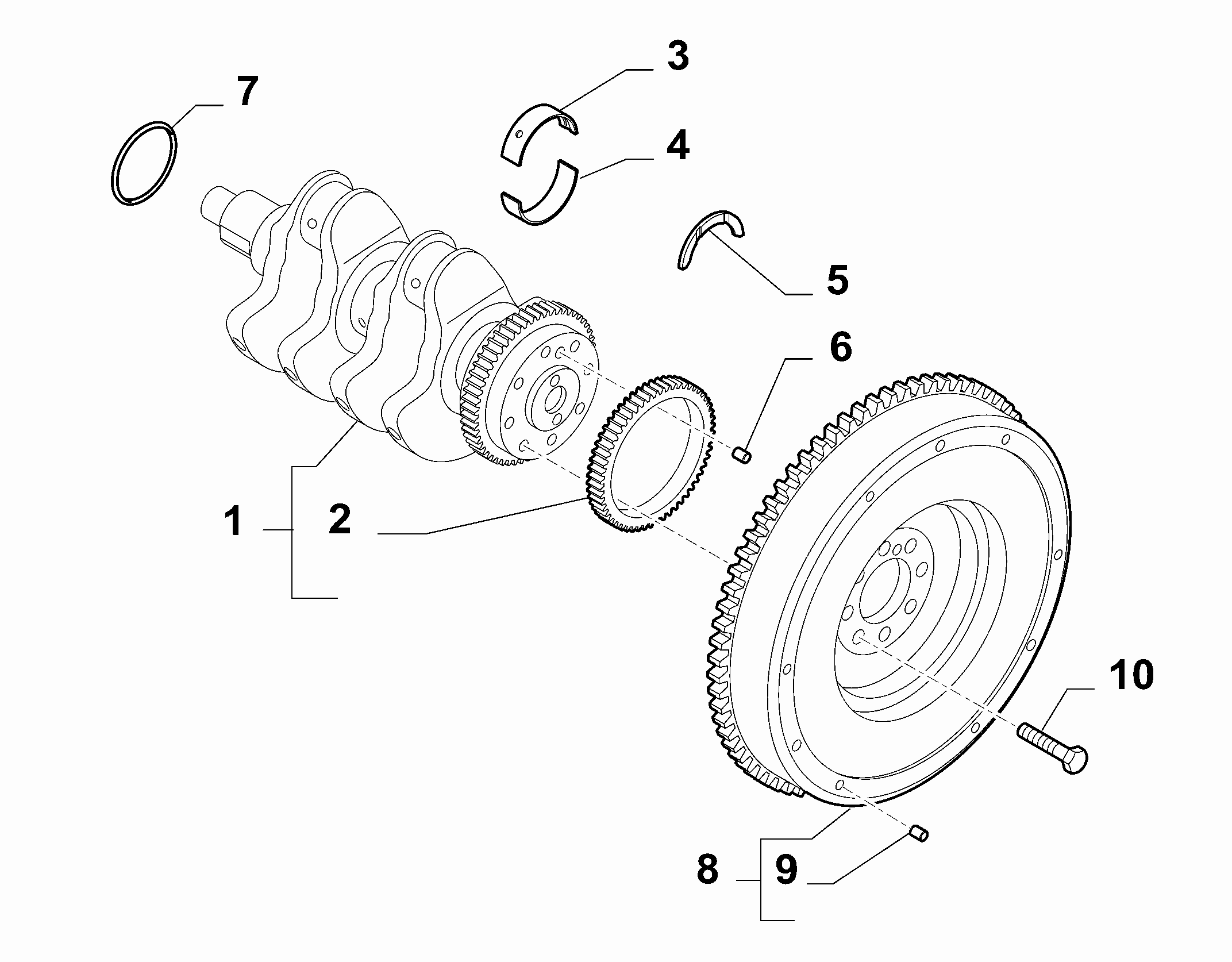 10103-030 CRANKSHAFT, BEARINGS AND FLYWHEEL (CC 0.9)