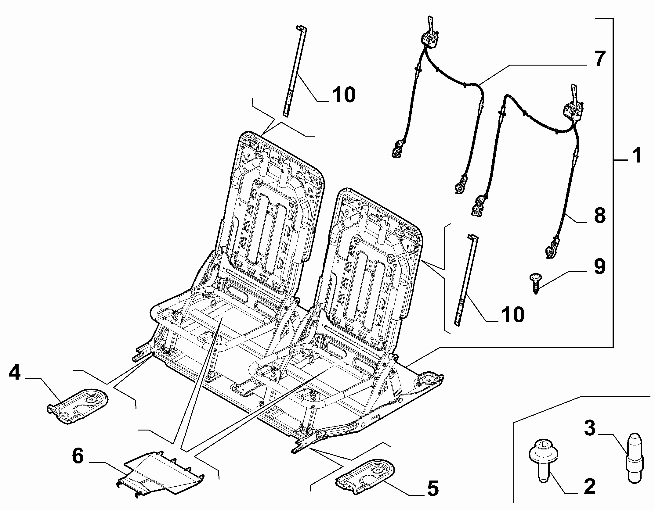 70613-022 SECOND ROW REAR SEAT FRAMES