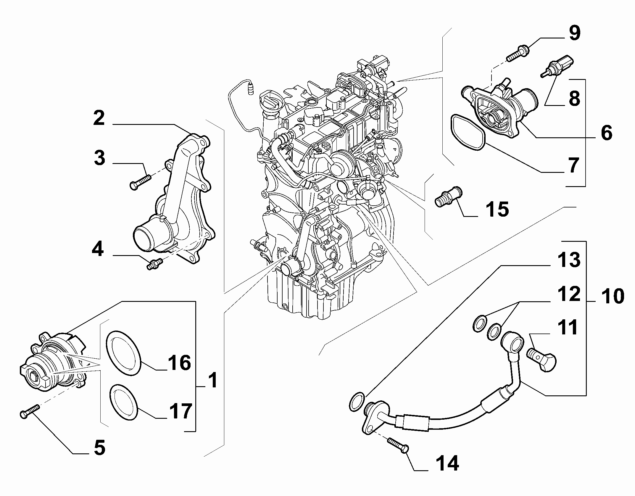 10402-030 WATER PUMP, PIPES AND THERMOSTAT