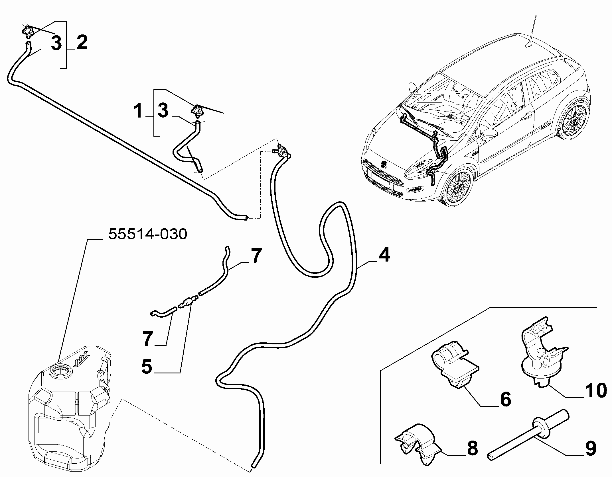 55514-040 FRONT AND REAR WIPER TUBING