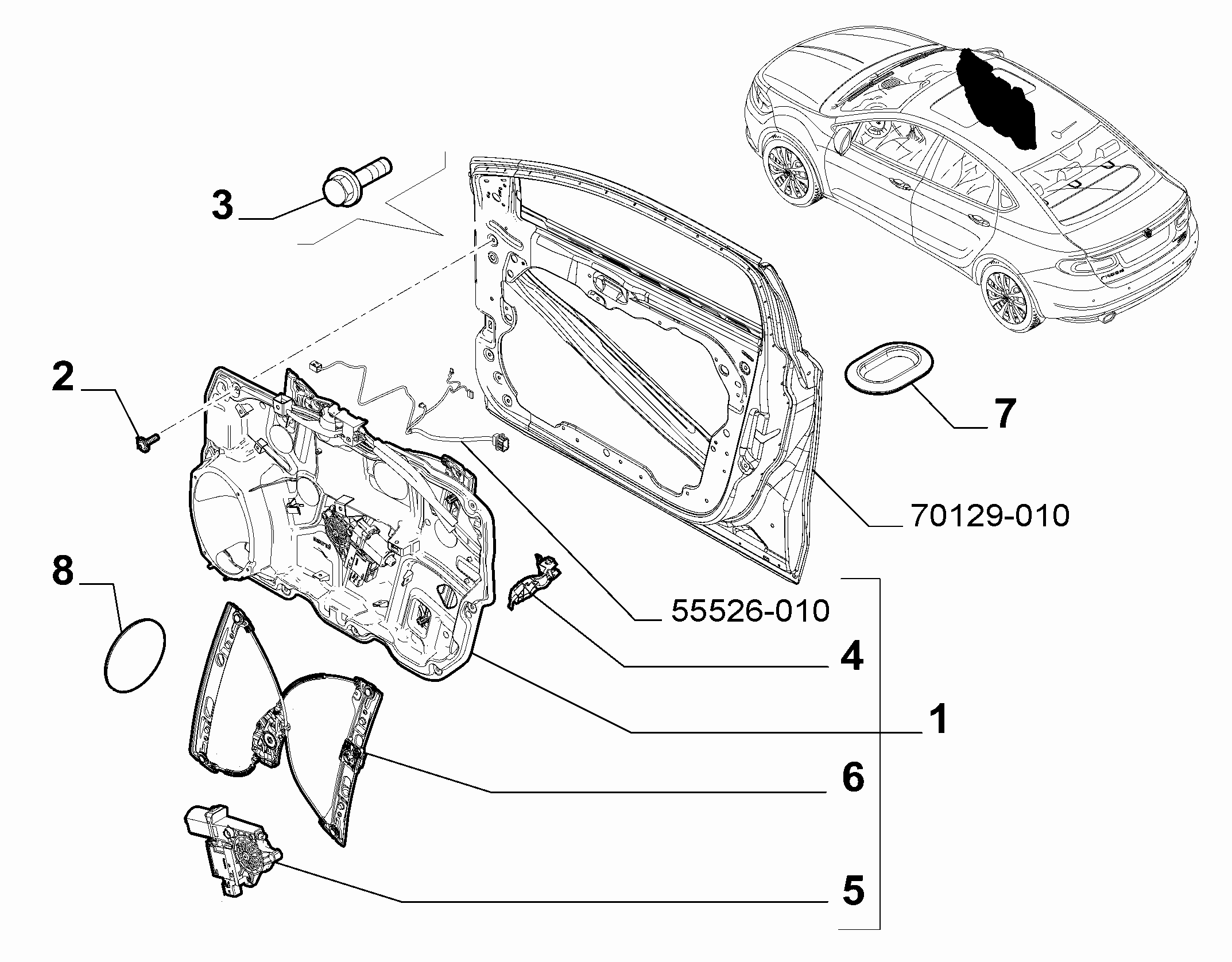 70129-040 FRONT ELECTRIC WINDOW 