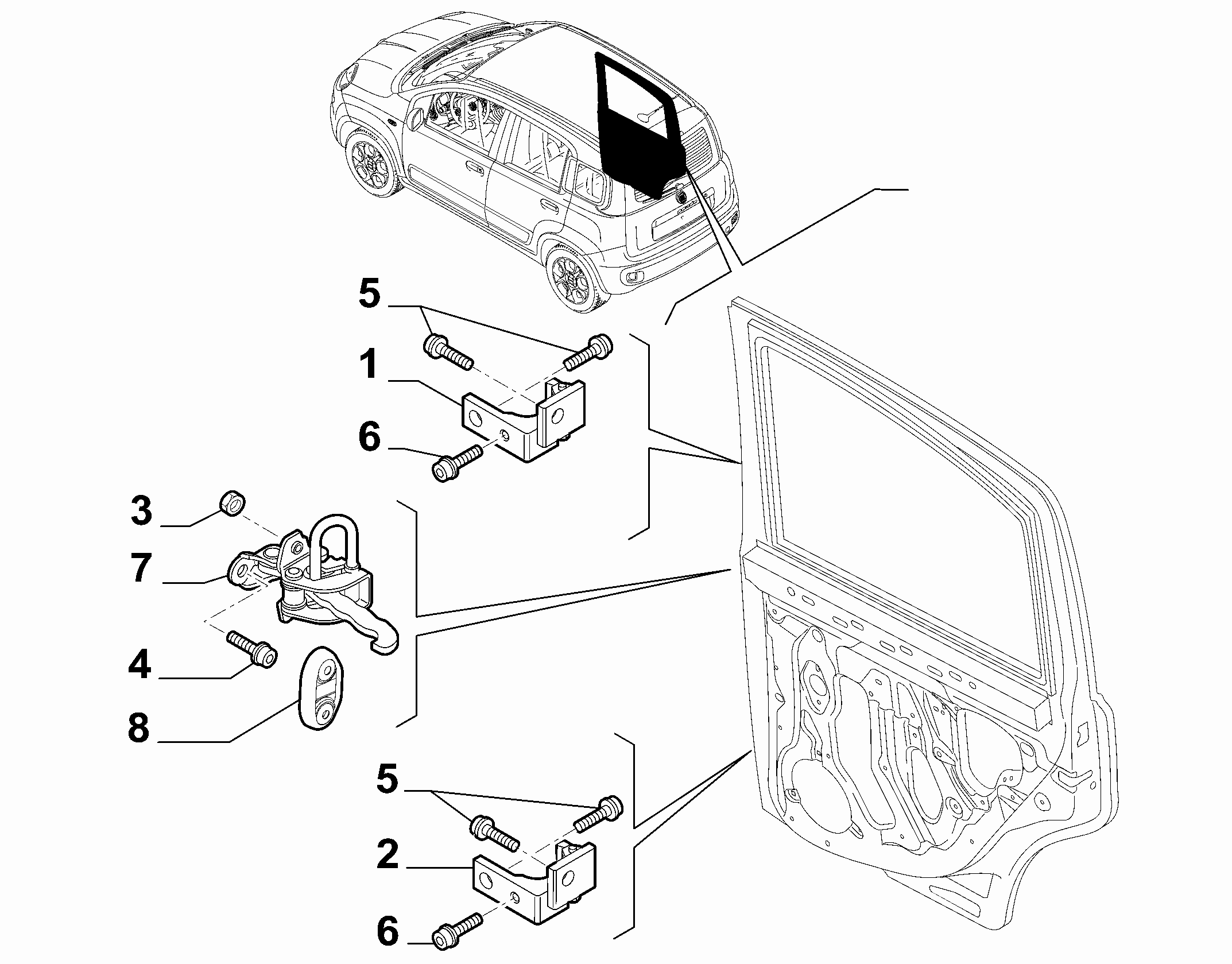 70136-020 REAR DOOR HINGES AND TIE RODS