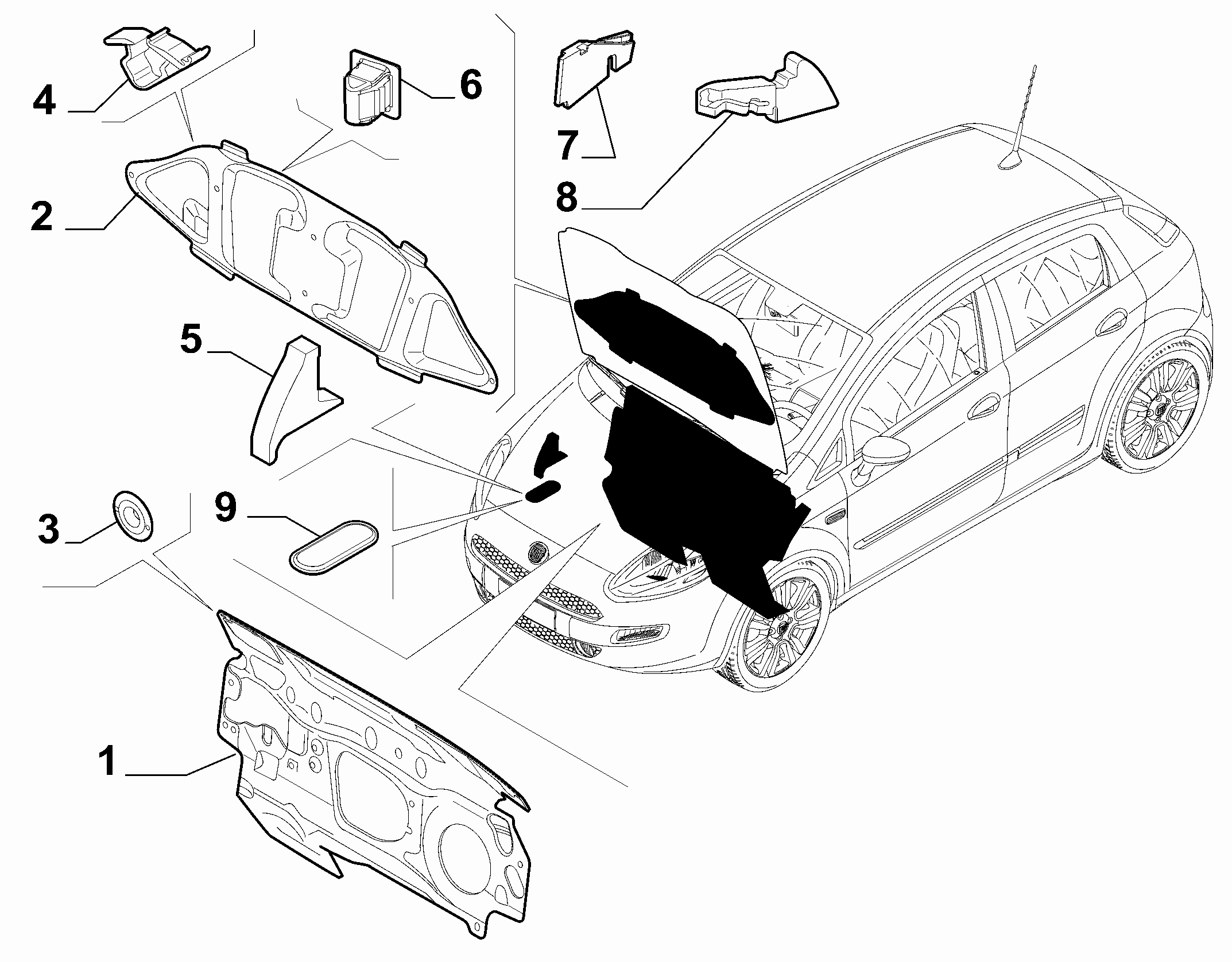 70522-010 BONNET AND ENGINE PADDING AND INSULATION