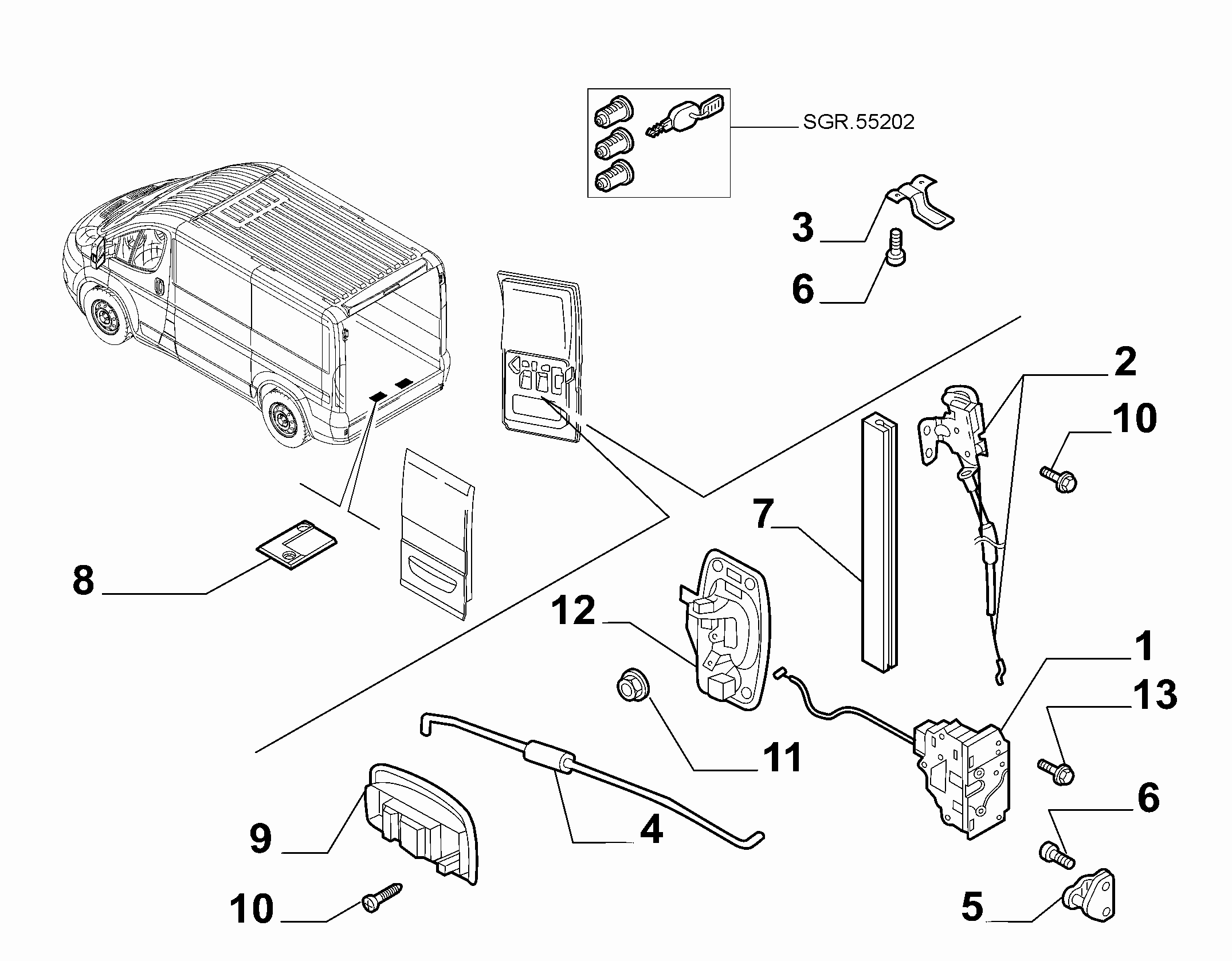 70148-025 REAR DOOR KEYLOCKS AND HANDLES FOR COMMERCIAL VEHICLES