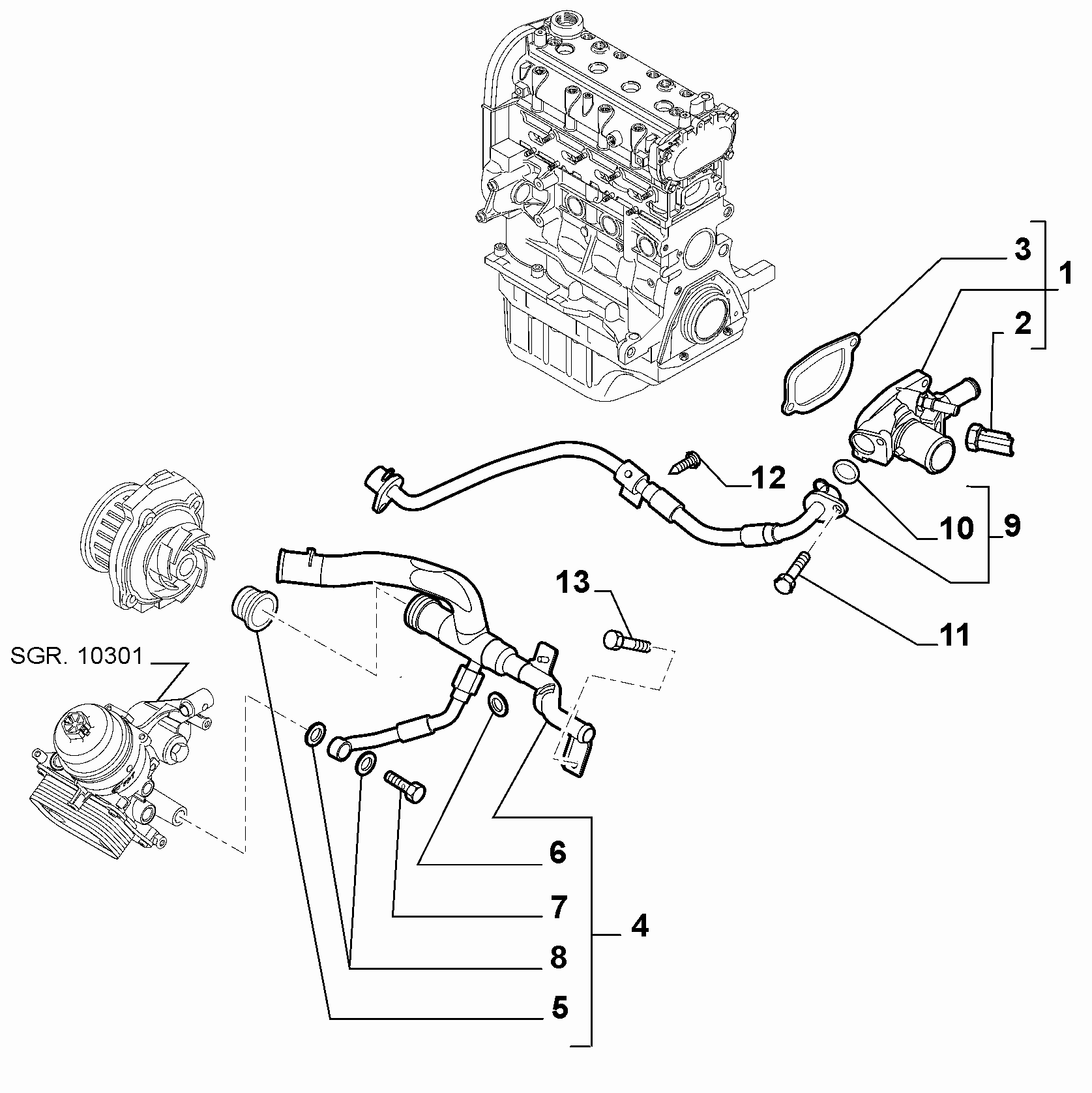 10402-020 THERMOSTAT AND WATER PIPES