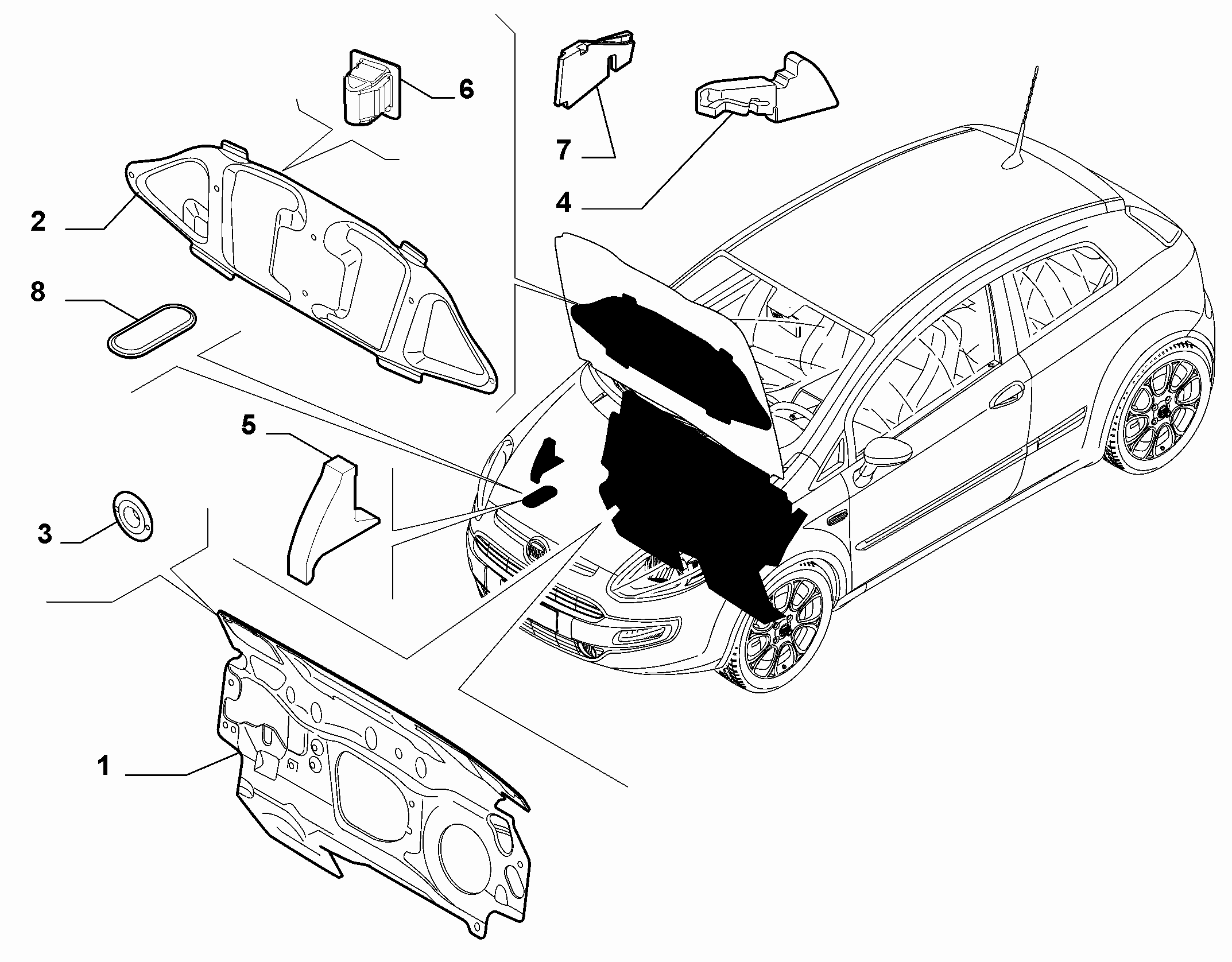 70522-010 BONNET AND ENGINE PADDING AND INSULATION