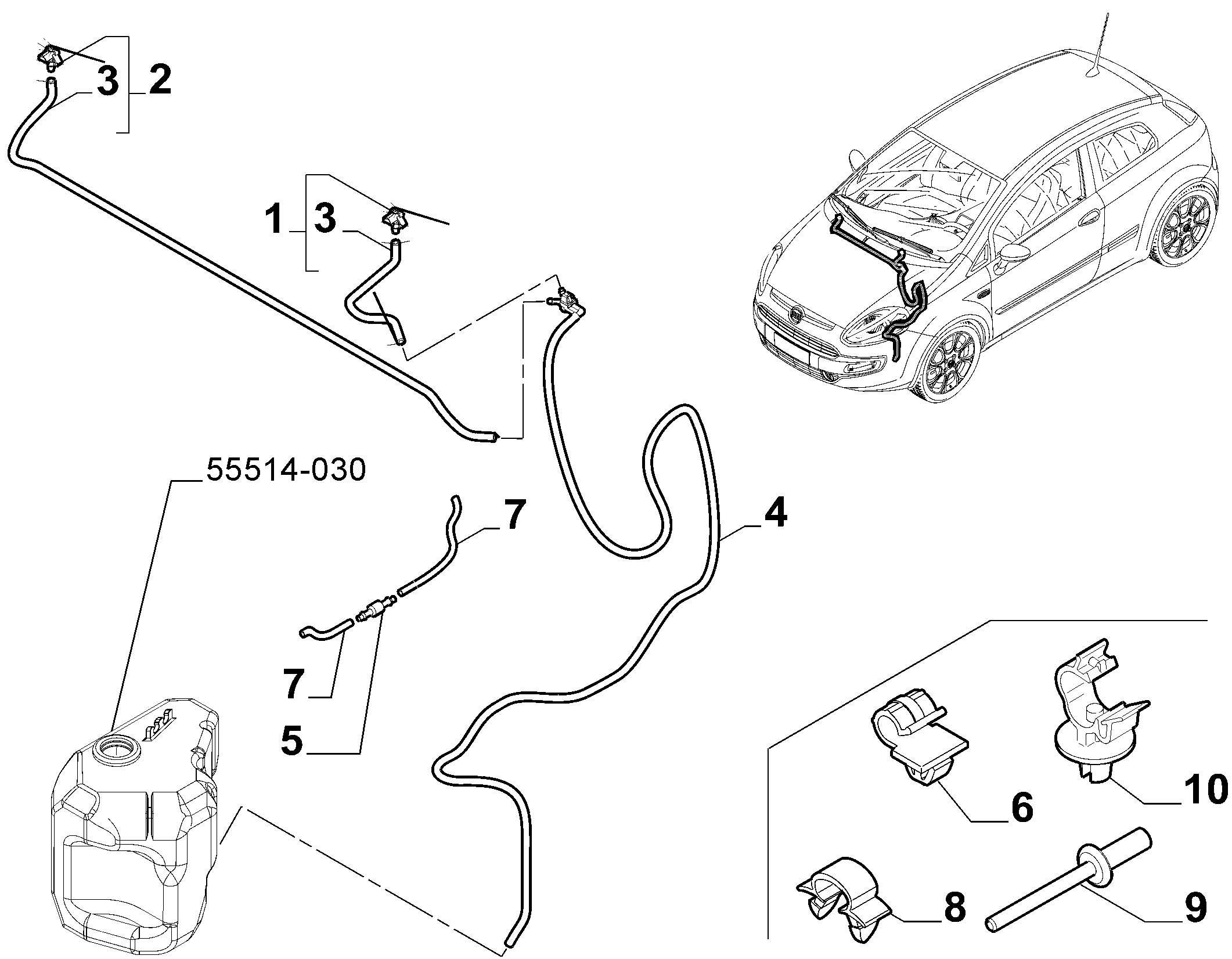 55514-040 FRONT AND REAR WIPER TUBING