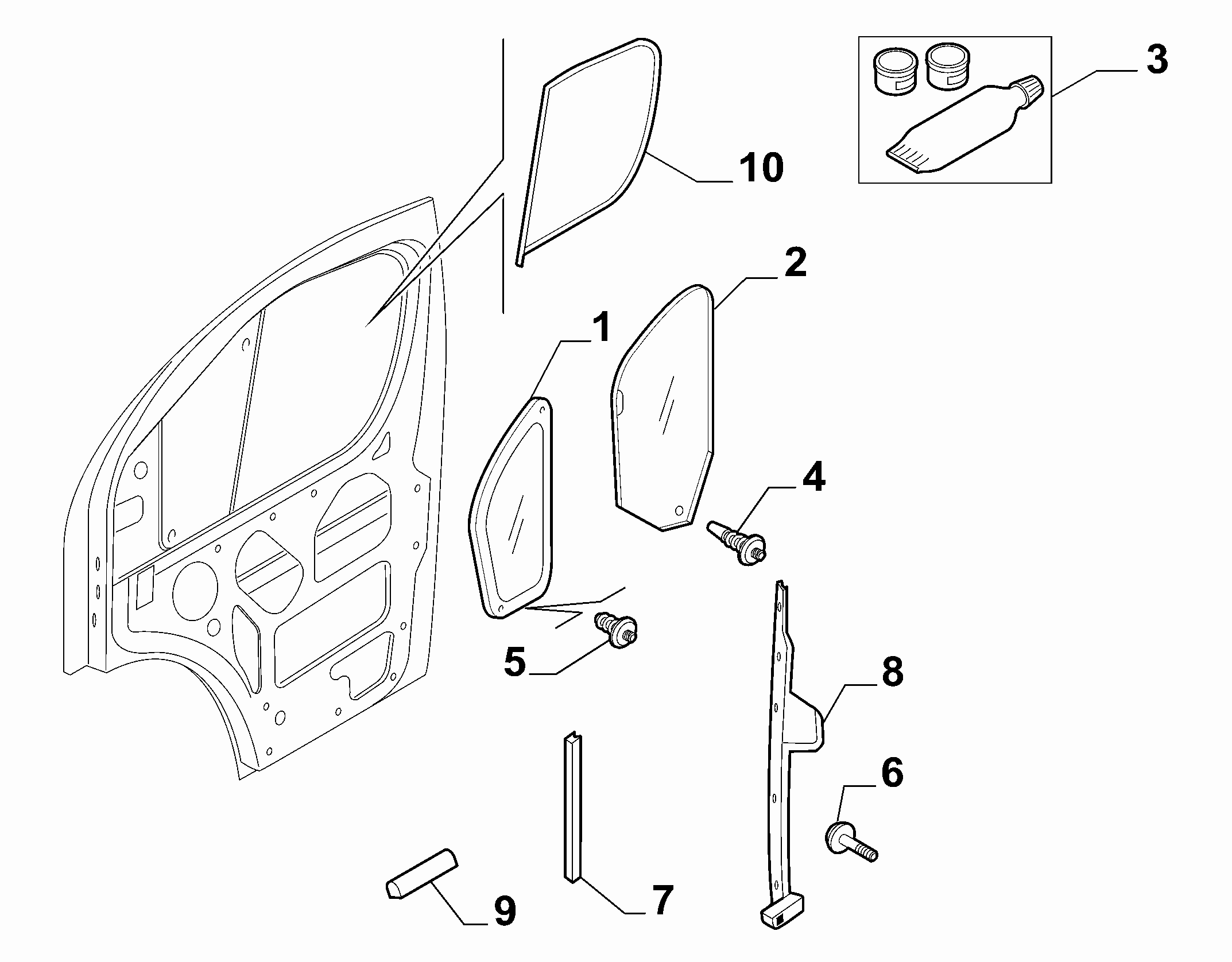 70129-030 FRONT WINDOW AND CHANNEL