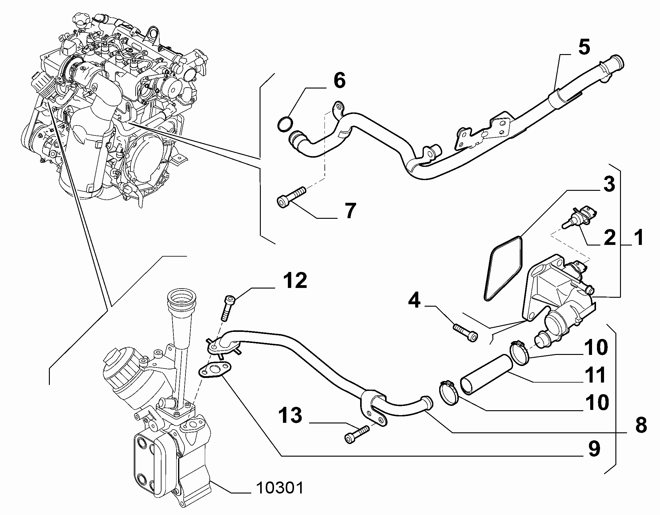 10402-020 THERMOSTAT AND WATER PIPES