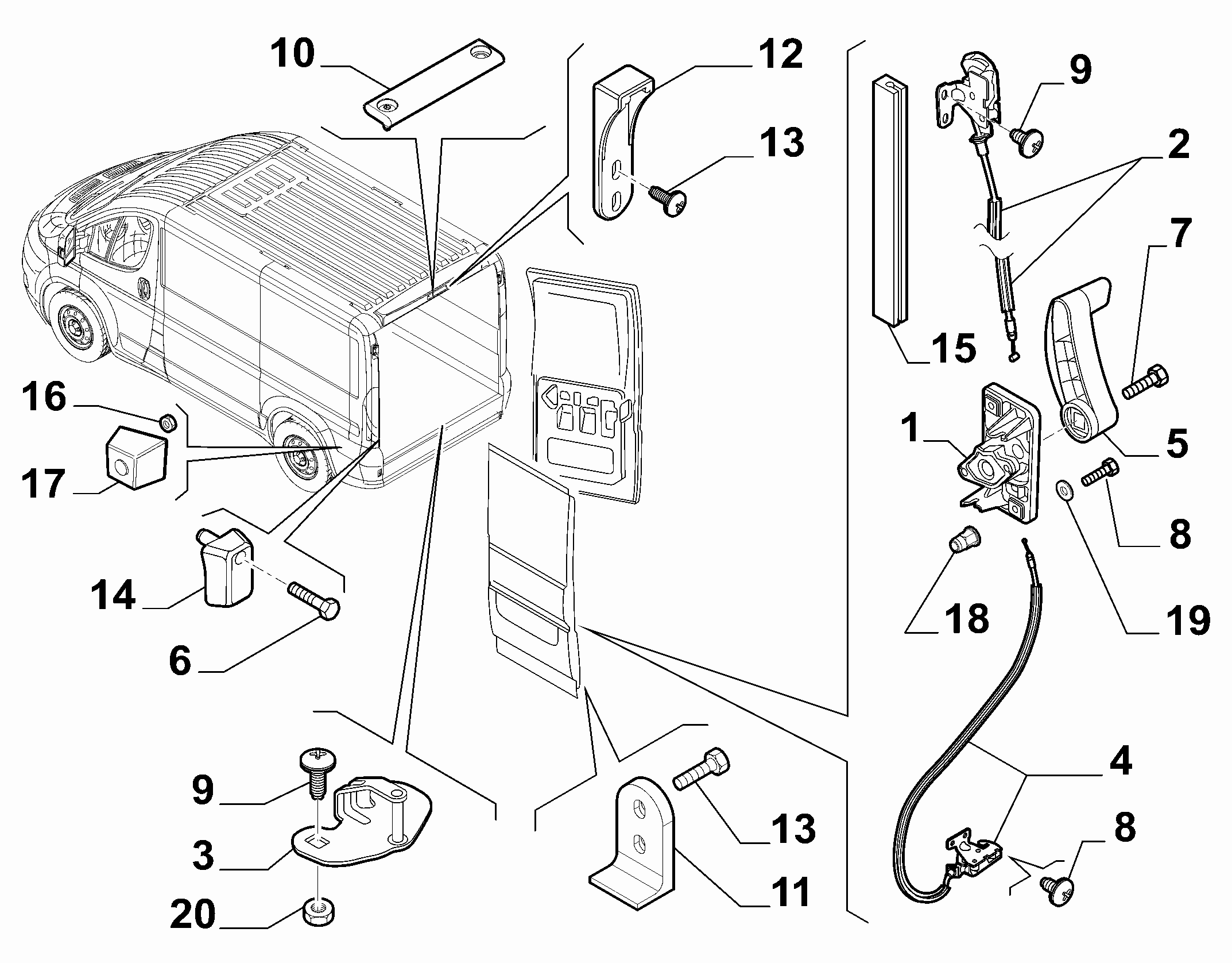 70148-025 REAR DOOR KEYLOCKS AND HANDLES FOR COMMERCIAL VEHICLES