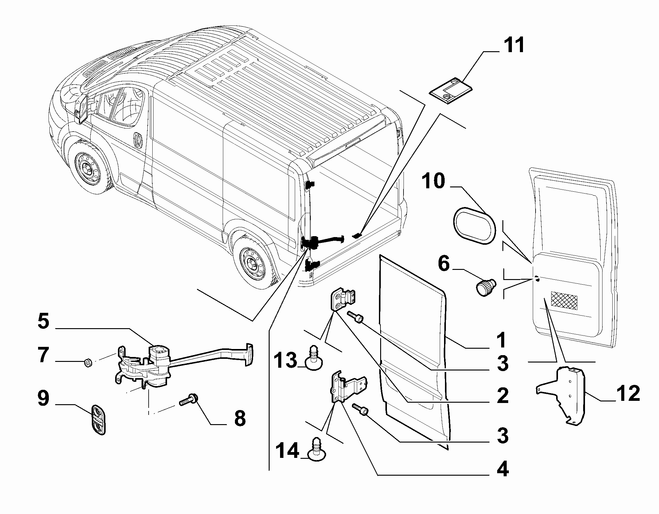 70148-015 REAR DOORS, HINGES AND CHECK STRAPS FOR COMMERCIAL VEHICLES