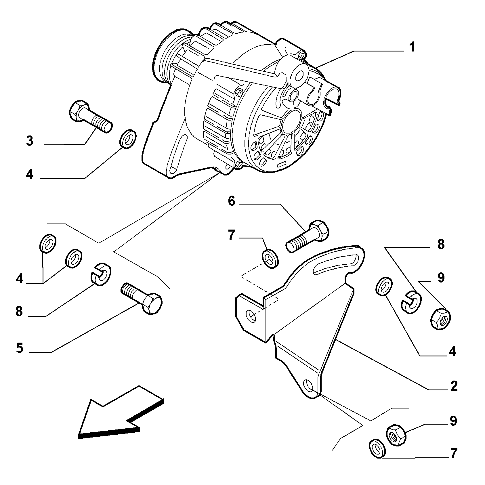 55301-010 ALTERNATOR AND MOUNTING
